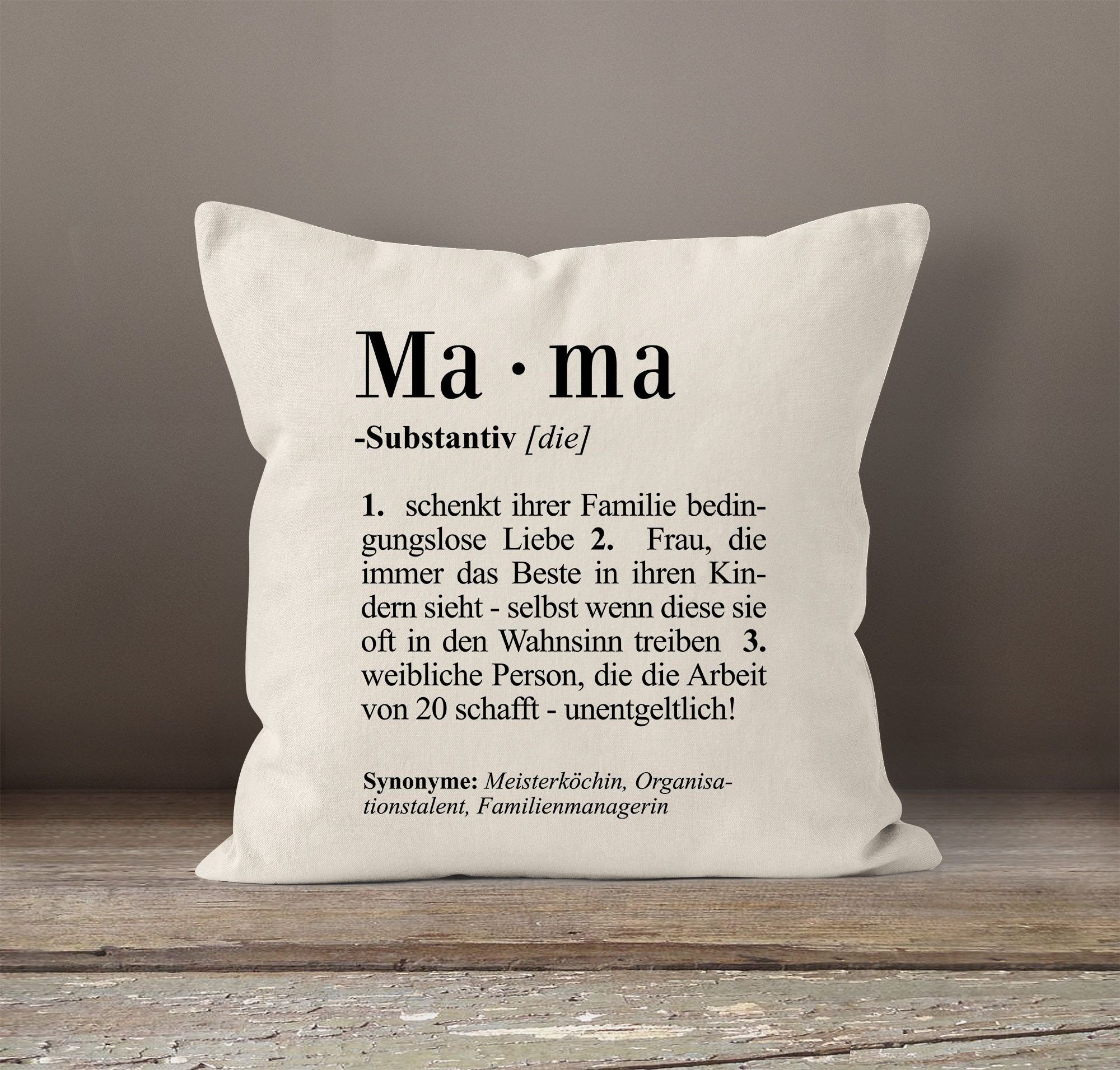 Mama Wörterbuch Kissen-Bezug Dekokissen Duden Mama Dictionary Definiation Kissen-Hülle MoonWorks® MoonWorks Baumwolle Deko-Kissen natur