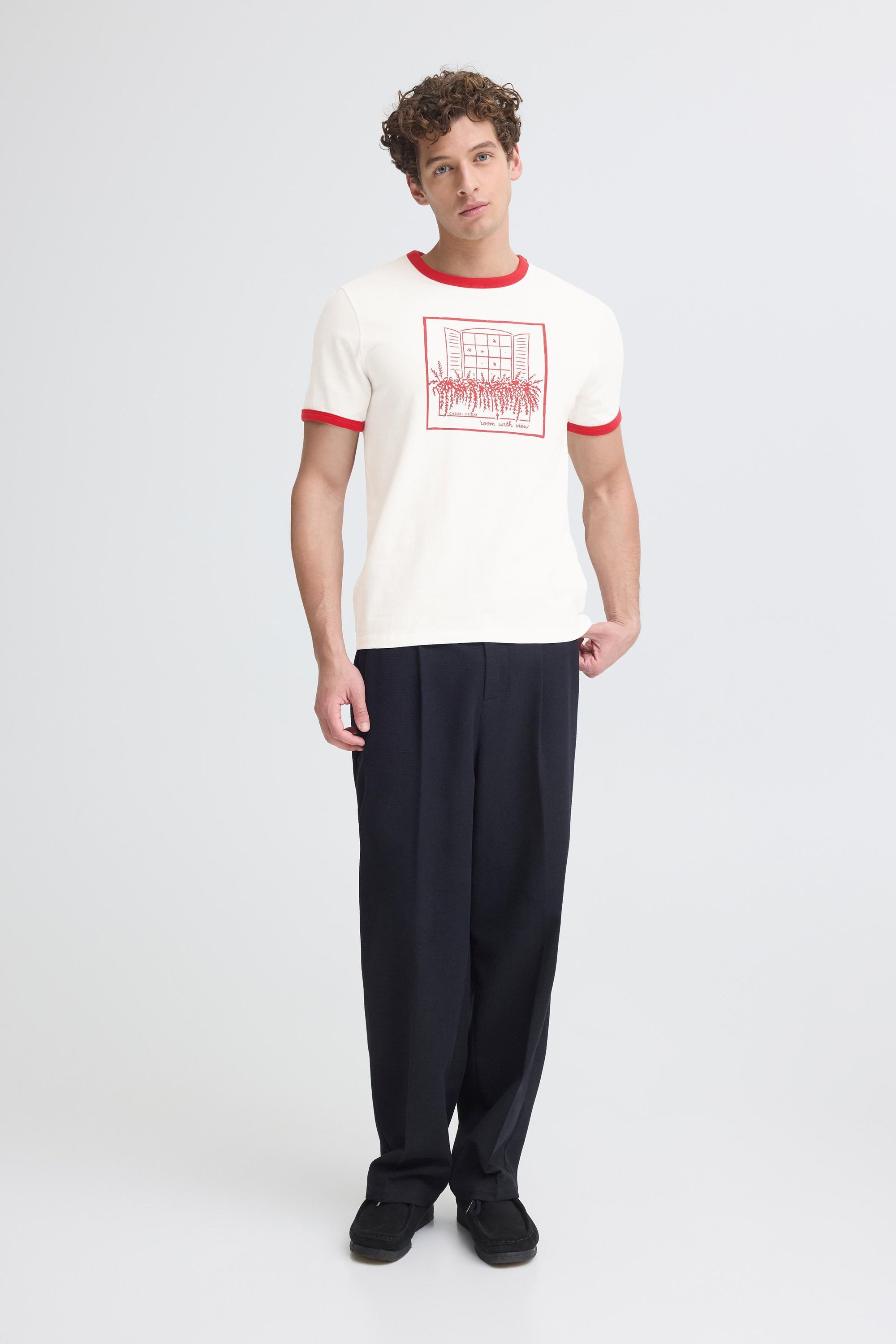 Casual Friday Rundhalsshirt CFTorpe Sommerliches T-Shirt mit Print und Kontrastfarben