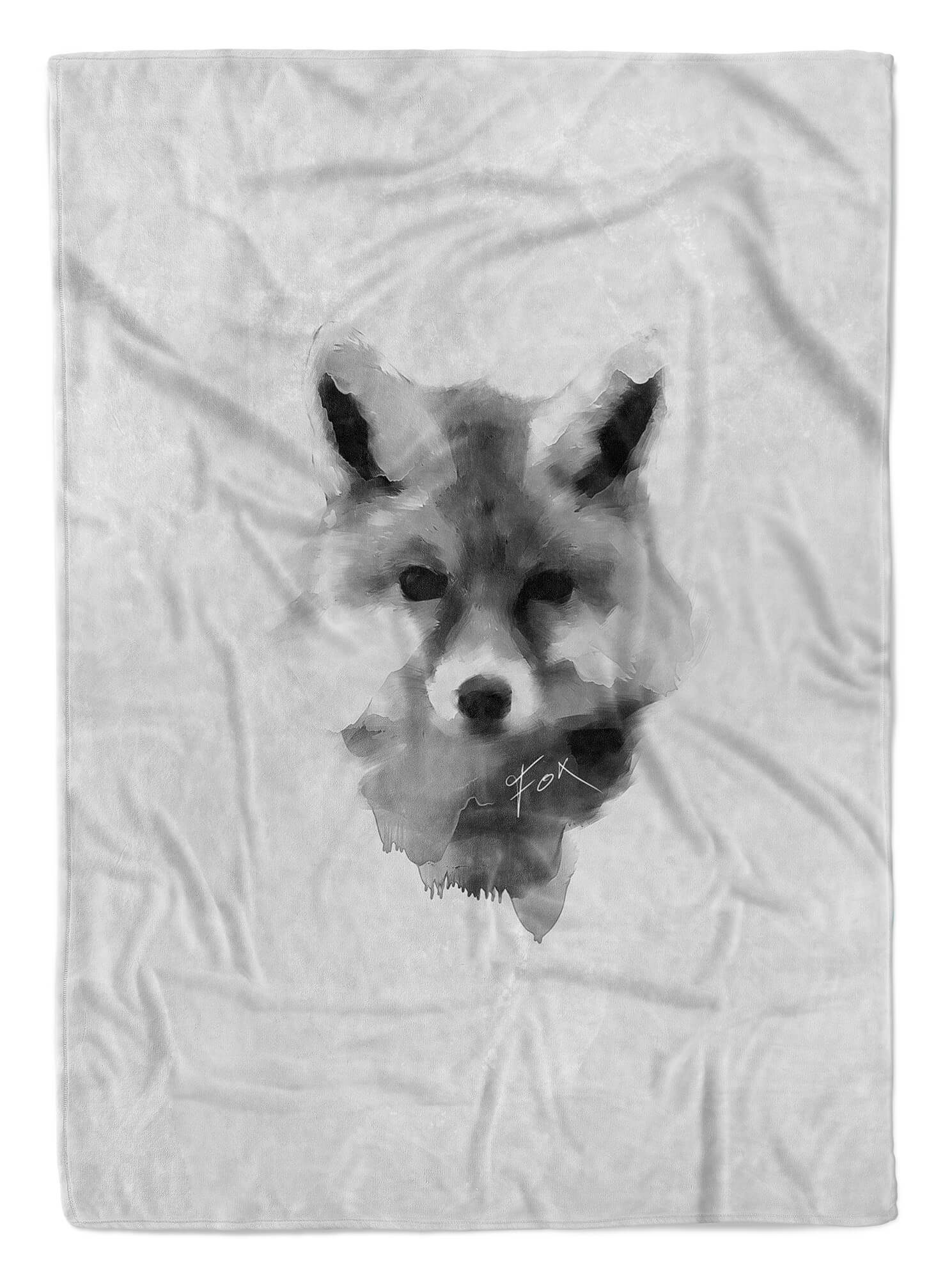 Sinus Art Handtücher Handtuch Strandhandtuch Saunatuch Kuscheldecke Grau kleiner Fuchs Motiv, Baumwolle-Polyester-Mix (1-St), Handtuch