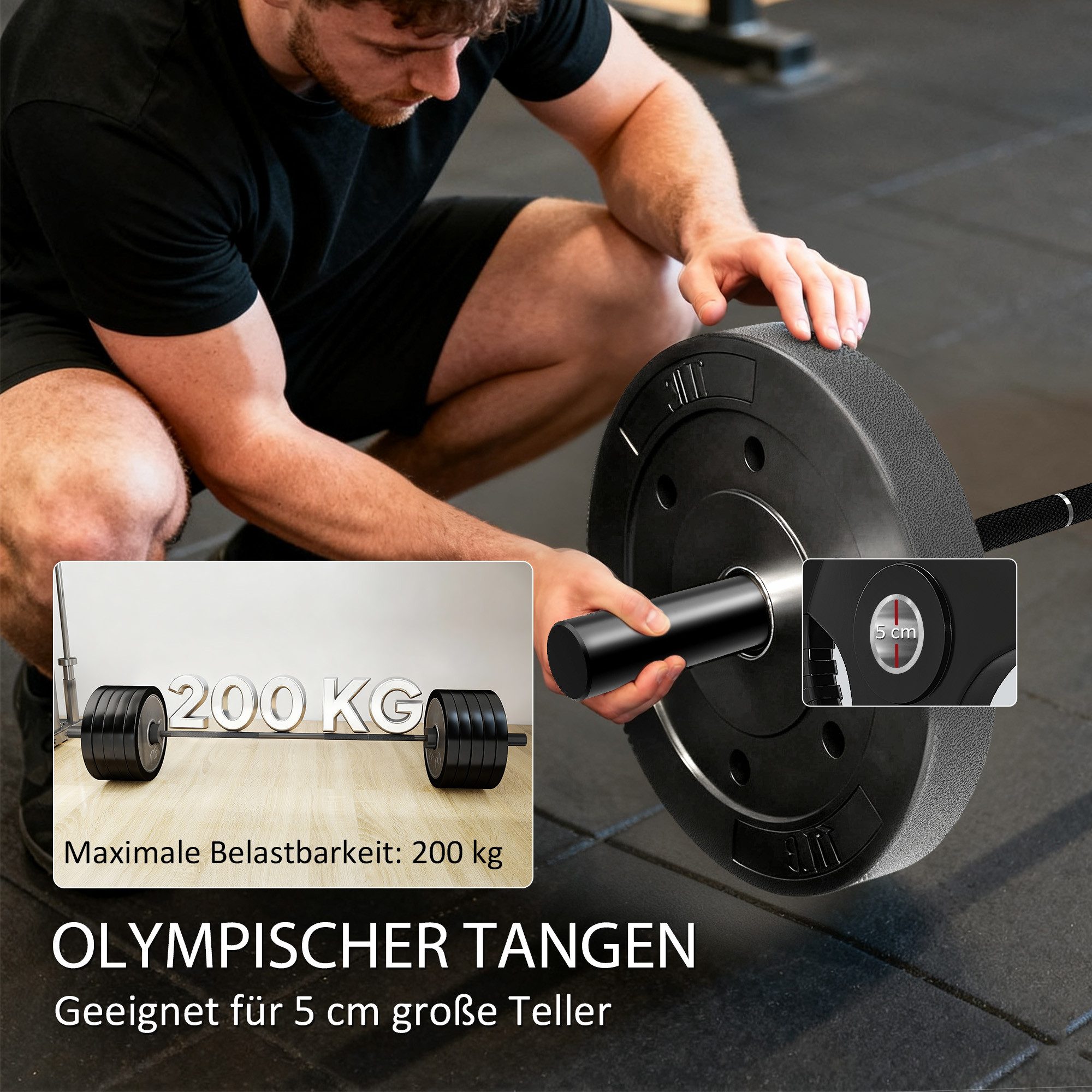 SPORTNOW Langhantelstange mit Verlängerte Hülsen, 50mm Aufnahme, Rutschfest Griff, Stahl, 180 cm (Langhantel, 1-tlg., 200kg Stahl Hantelstange), Barbell für Krafttraining Weightlifting Powerlifting