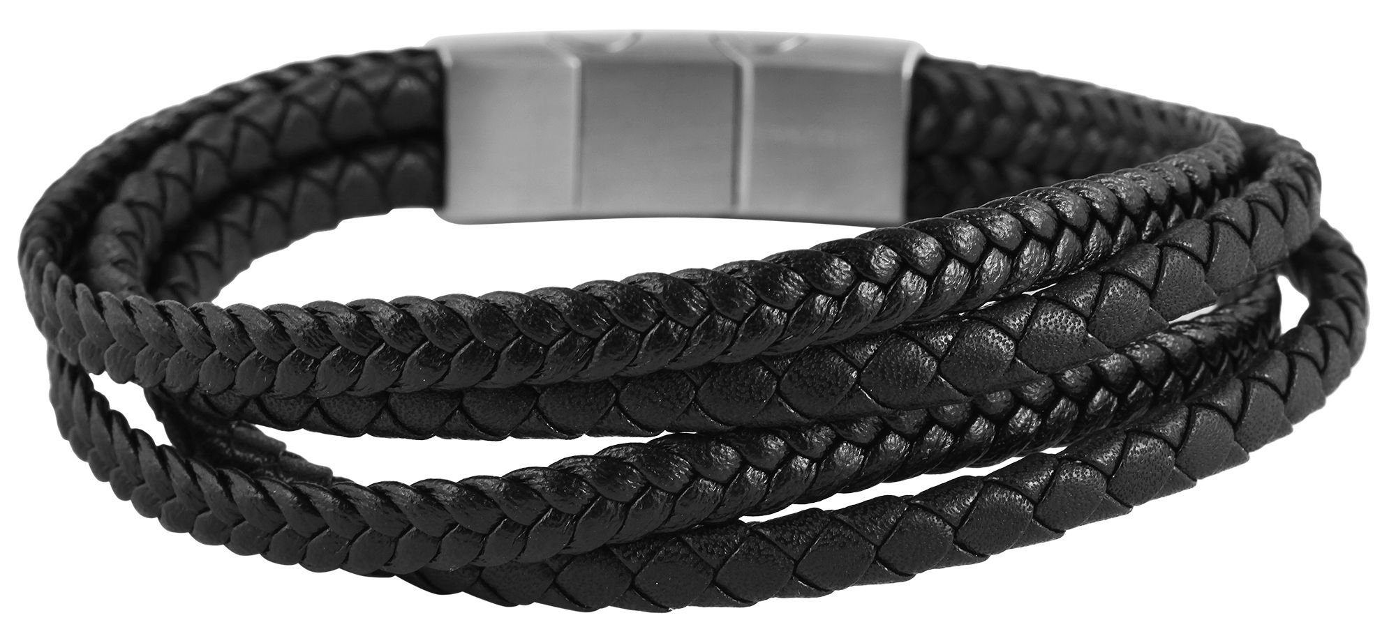 AKZENT Lederarmband mehrreihig Armband Schwarz aus Jolka geflochten (einzeln) Echtleder