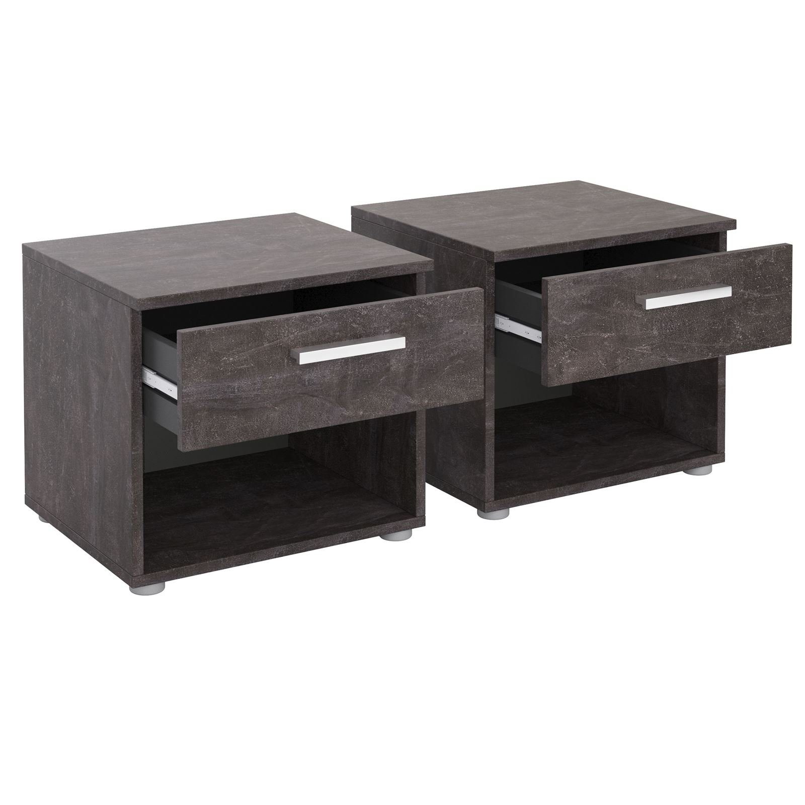 CARO-Möbel Nachtkommode MARY, Nachttisch 2er Set mit Schublade und Ablagefach Betonoptik dunkel