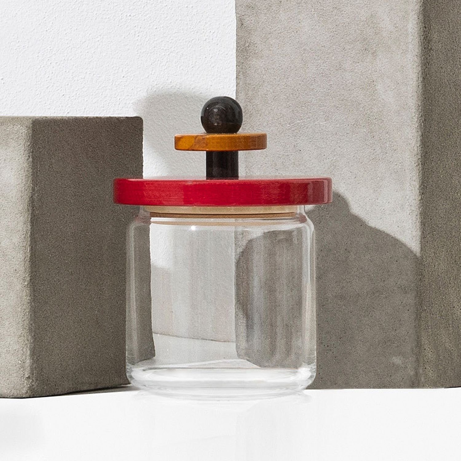 Alessi Vorratsdose Sottsass Collection Twergi Rot 75 ml, Buchenholz, Glas, (1-tlg)