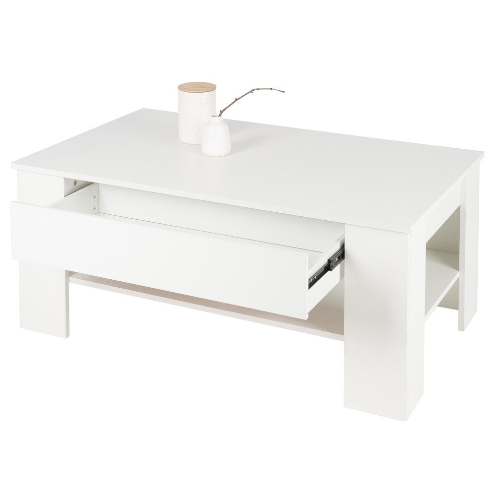 ML-DESIGN Couchtisch Sofatisch mit Schublade und Ablage, Wohnzimmertisch mit Stauraum, Moderner Holz Beistelltisch Kaffeetisch Tisch Satztisch Weiß