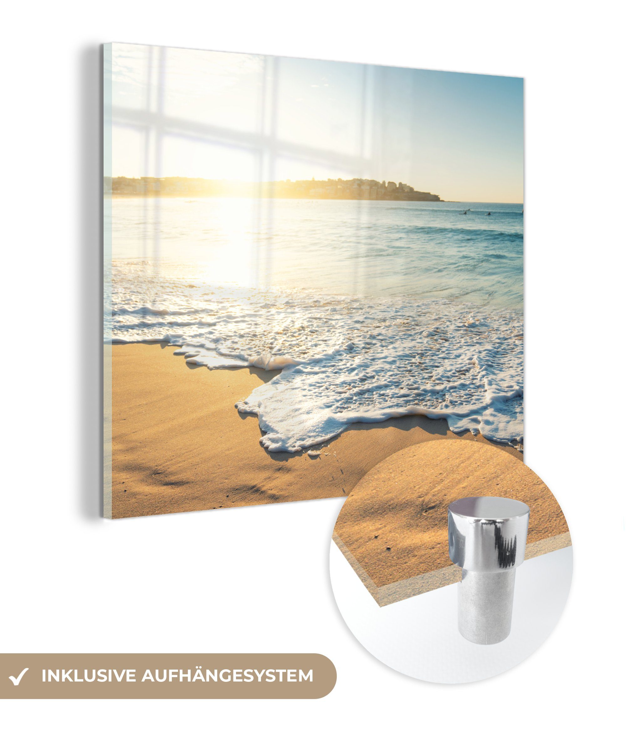 Sonne Wandbild Bilder Foto Wanddekoration auf Glasbilder Glas auf - - (1 - - MuchoWow Licht, Glas Acrylglasbild St), - Strand