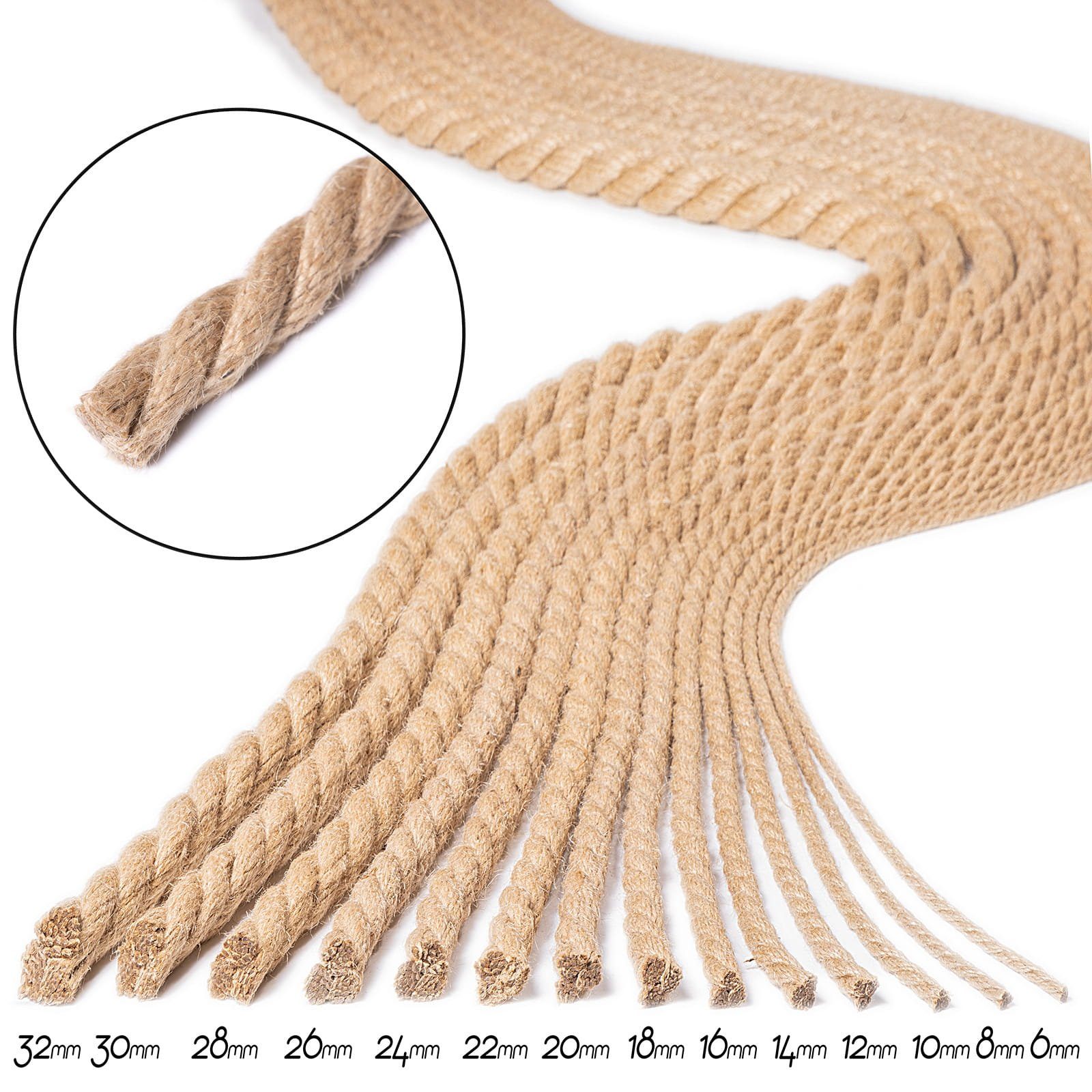 BooGardi Seil Juteseil gedreht (viele Größen · Ø 8mm x 1m), Jute Tauwerk Kordel DIY Makramee Boho Maritime Tau