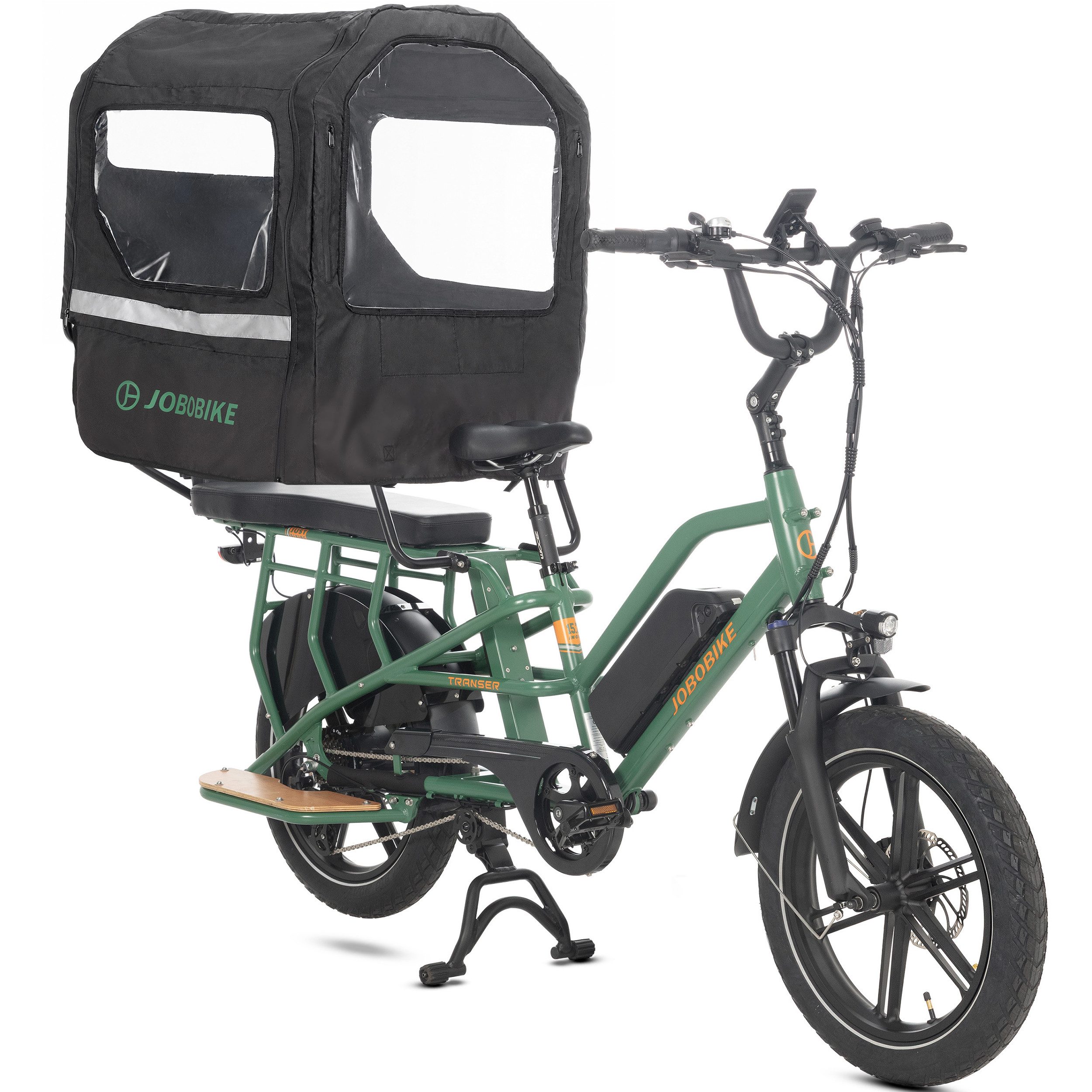 JOBOBIKE E-Bike Cargo 20 Zoll, 150 km, Longtail Lastenrad für Familie, Transport & Alltag, 7 Gang Shimano, Kettenschaltung, Heckmotor, 720 Wh, (Elektrofahrrad bis 200kg, Farb-LCD-Display, Drehmomentsensor), Bremslicht, Federsattelstütze, Kinder-Sitzoption, Transportlösungen
