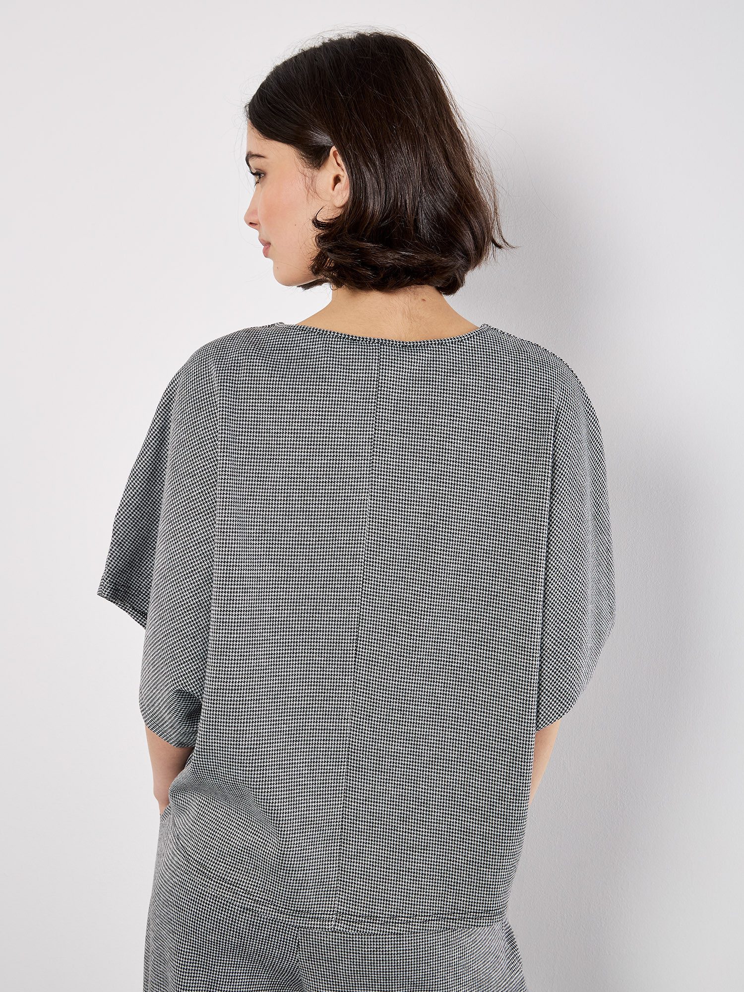 Apricot Blusentop Cape-Top im Hahnentrittmuster