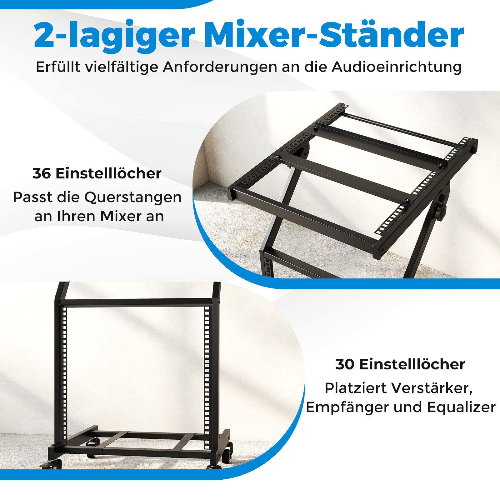 COSTWAY Regal, DJ Audioständer, 2-lagiges professionelles Audio Rack