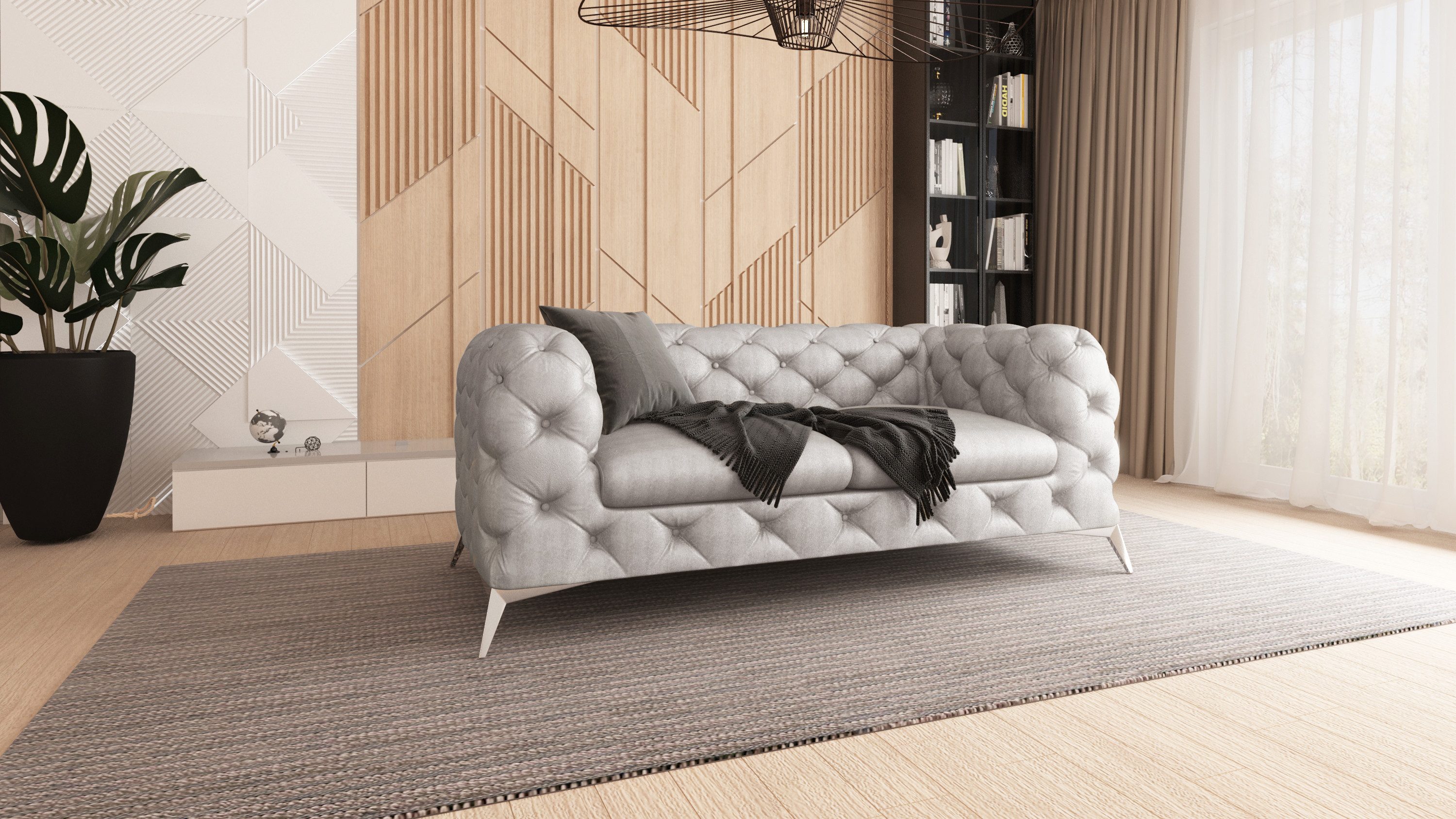 S-Style Möbel Chesterfield-Sofa 2-Sitzer Wanja mit Silbernen Metall Füßen, 2-Sitzer Sofa, mit Wellenfederung
