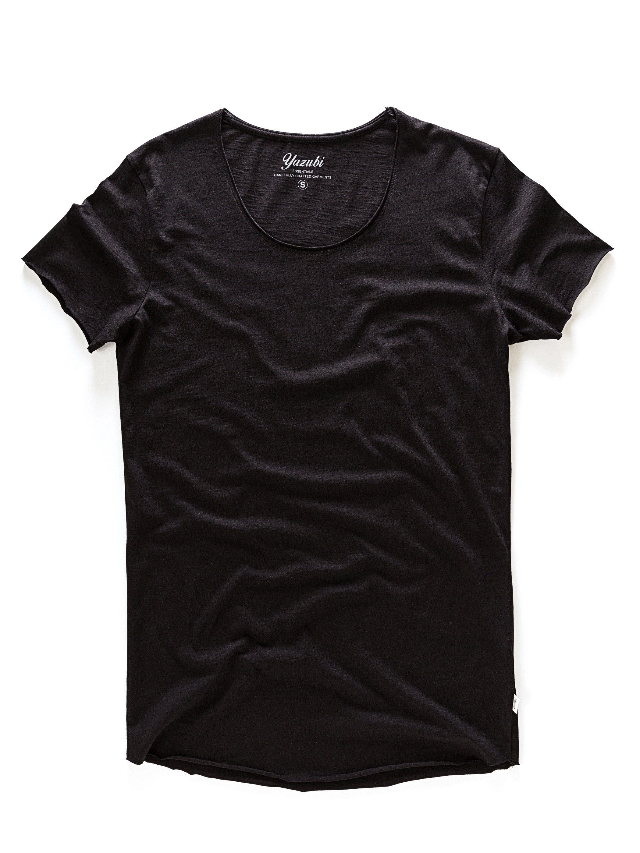 164007) Tee Basic T-Shirt Neck (black (1-tlg) Crew Schwarz Oversize Yazubi Hydrox