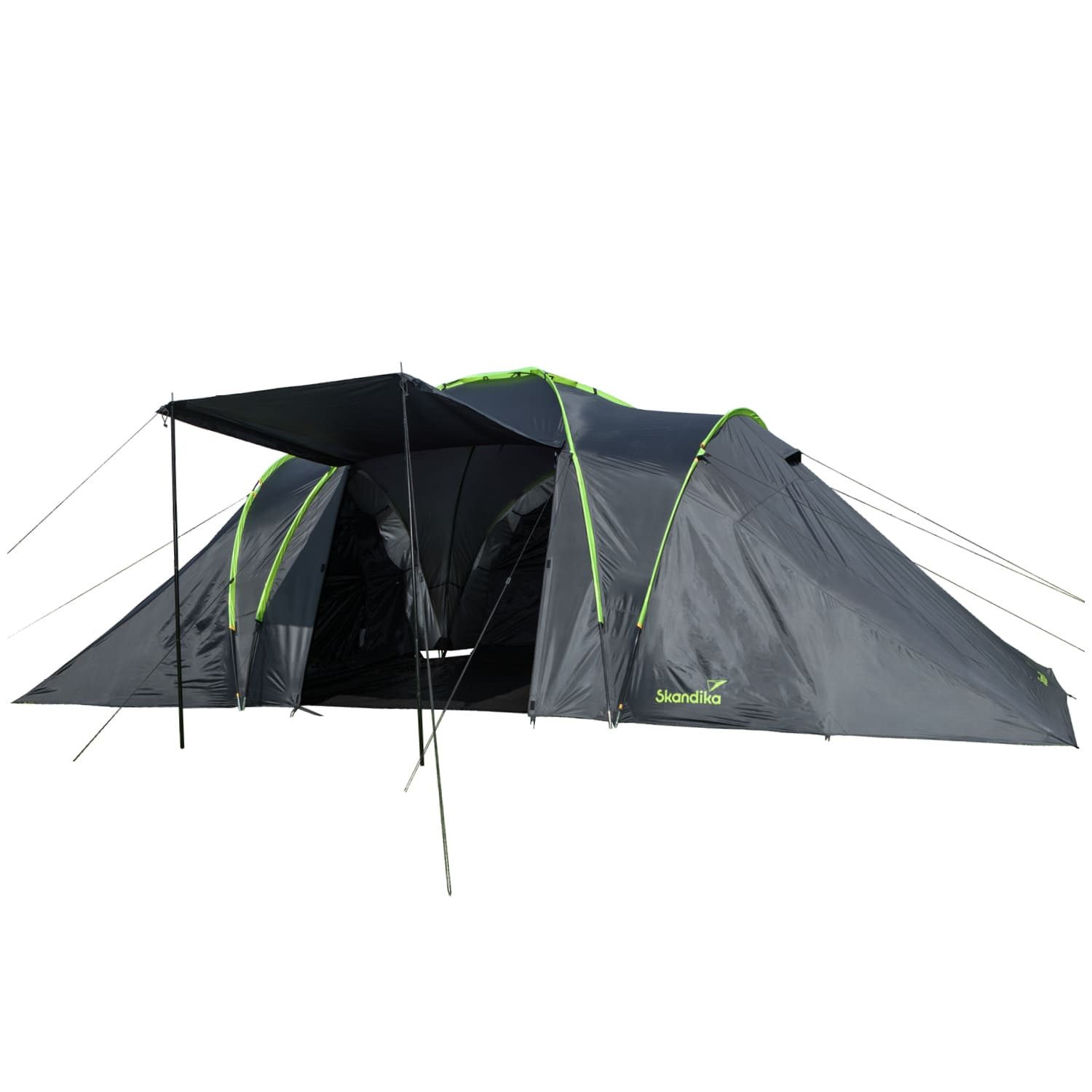 Skandika Kuppelzelt Daytona XXL Familienzelt mit 3 großen Schlafkabinen, Personen: 6 (Innenzeltboden, Sonnendach, Haken für Zeltlampe), 3000 mm Wassersäule, 195 cm Stehhöhe, Moskitonetze in der Schlafkabine