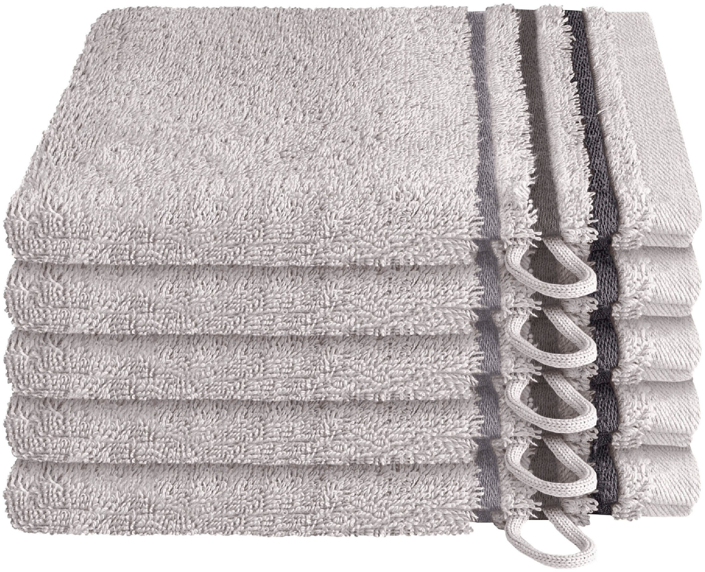 Schiesser Waschhandschuh Skyline Color aus 100 % Baumwolle mit eleganter Streifenbordüre, (5-St), MADE IN GREEN by OEKO-TEX®
