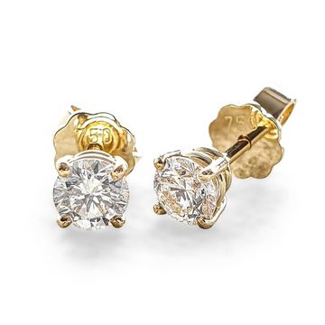 Webgoldschmied Paar Ohrstecker Diamant Ohrstecker 750 Gold mit 2 Diamanten Brillanten 0,70 F/IF, handgearbeitet