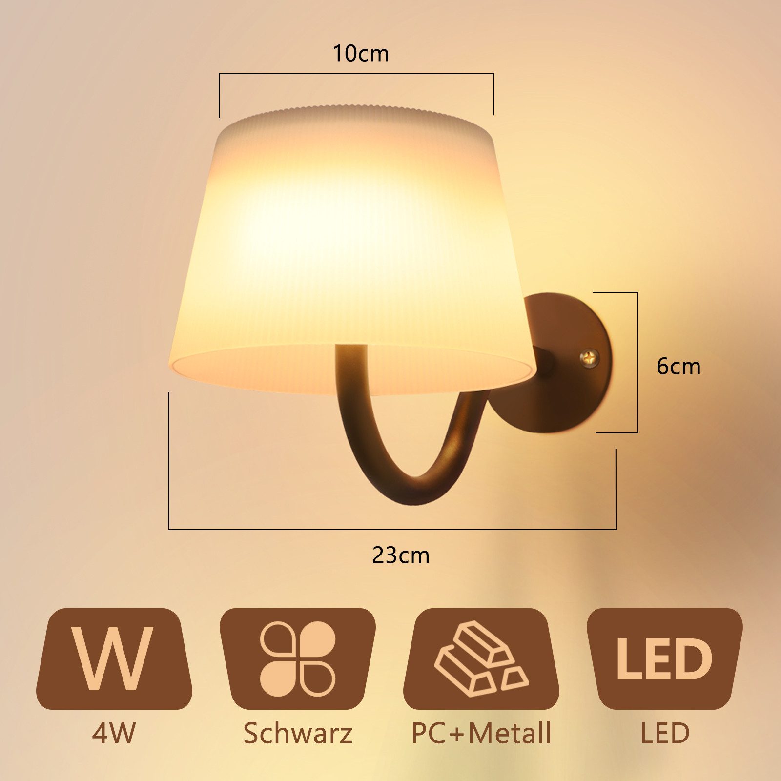 ZMH Wandleuchte 1ER/2ER Dimmbar LED Leselampe mit Schalter Schwarz, Wandleuchte Innen Wandlampe Akku
