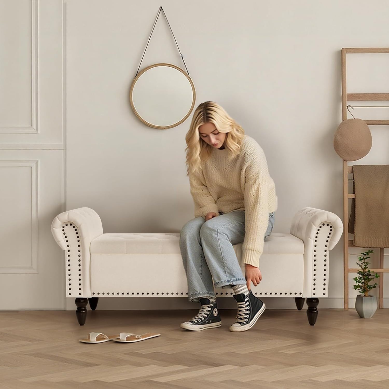 TLGREEN Bettbank Doppelter Hocker mit Stauraum, (Samt,Eleganz und Komfort mit Stauraum), Multifunktionsbank für Wohnzimmer,Schlafzimmer – Bild 4 von 5