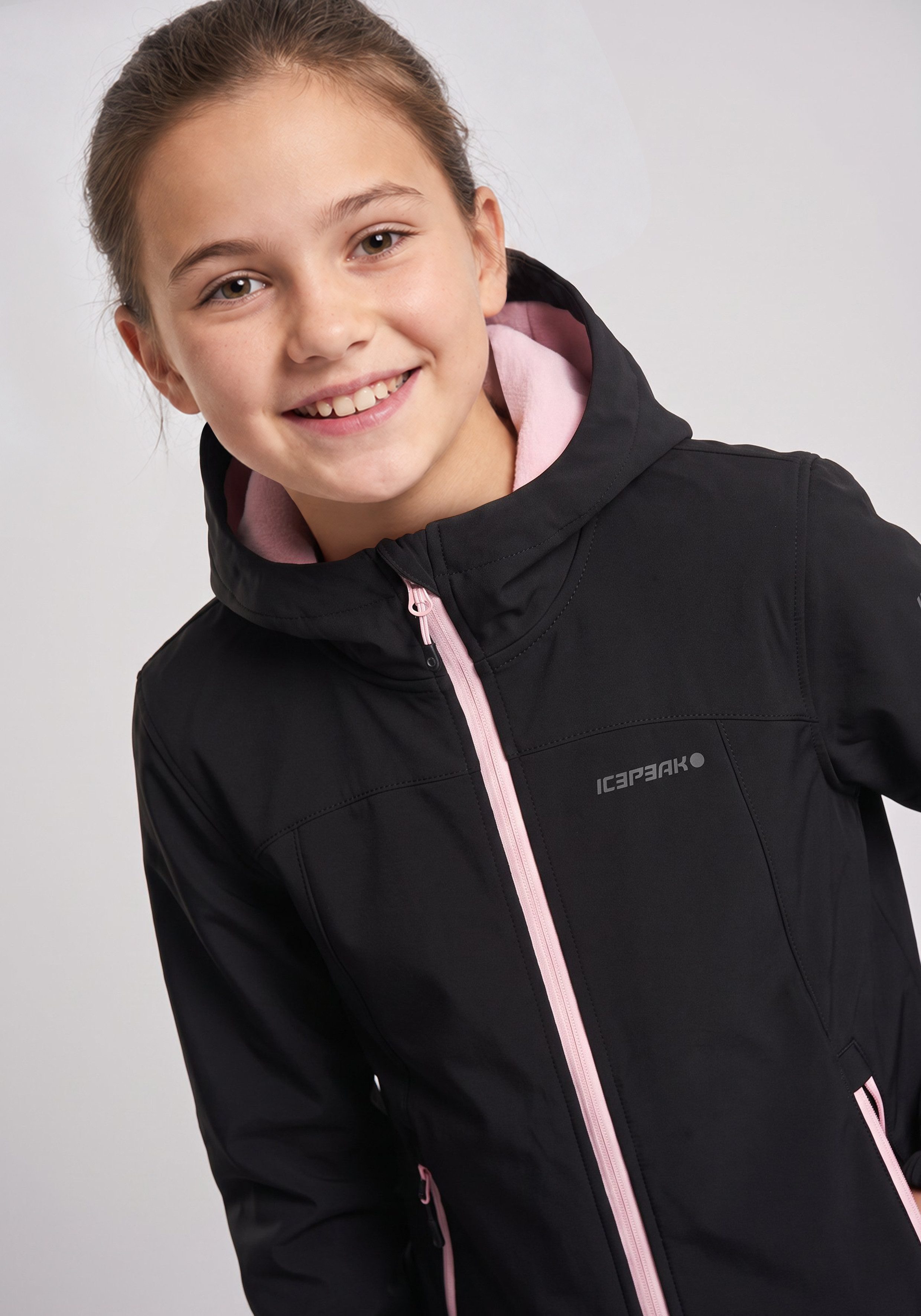 Icepeak Softshelljacke ICEPEAK KOBRYN JR mit Kapuze, atmungsaktiv, wasserabweisend, schnell trocknend