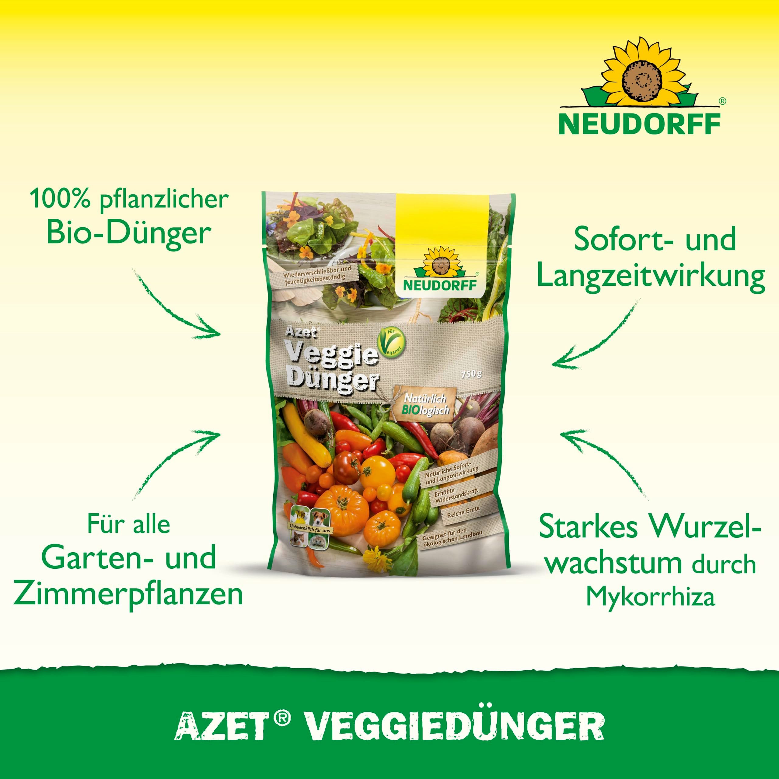 Neudorff Gemüsedünger Bio - Azet VeggieDünger 750 g, 100% pflanzlicher Universaldünger mit natürlicher Sofort- und 100 Tage Langzeitwirkung, für kräftige Pflanzen im Haus und Garten, sorgt für eine reiche Ernte