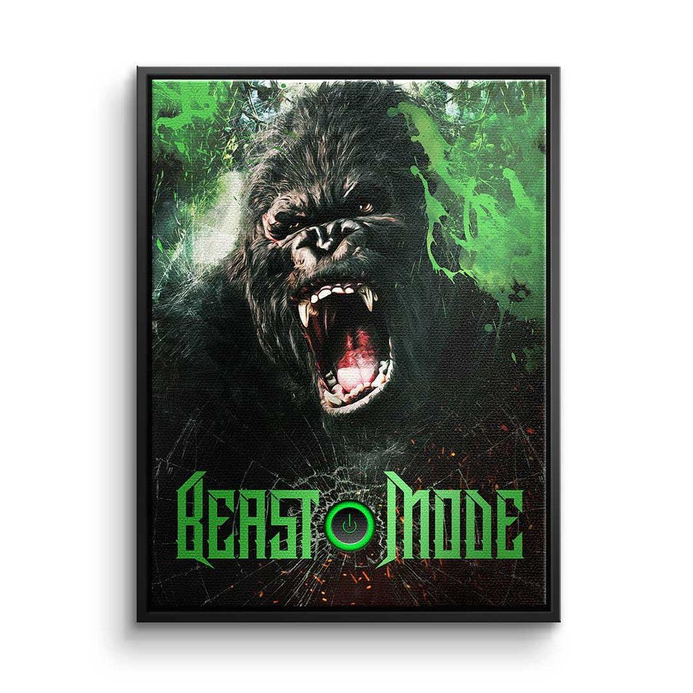 DOTCOMCANVAS® Leinwandbild Beast Mode Gorilla, Premium Leinwandbild - Motivation - Beast Mode Gorilla - Hustle - Bü schwarzer Rahmen