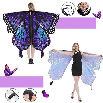 GelldG Zauberer-Kostüm Schmetterling Kostüm Damen mit Kapuze, Schmetterlingsflügel Fasching