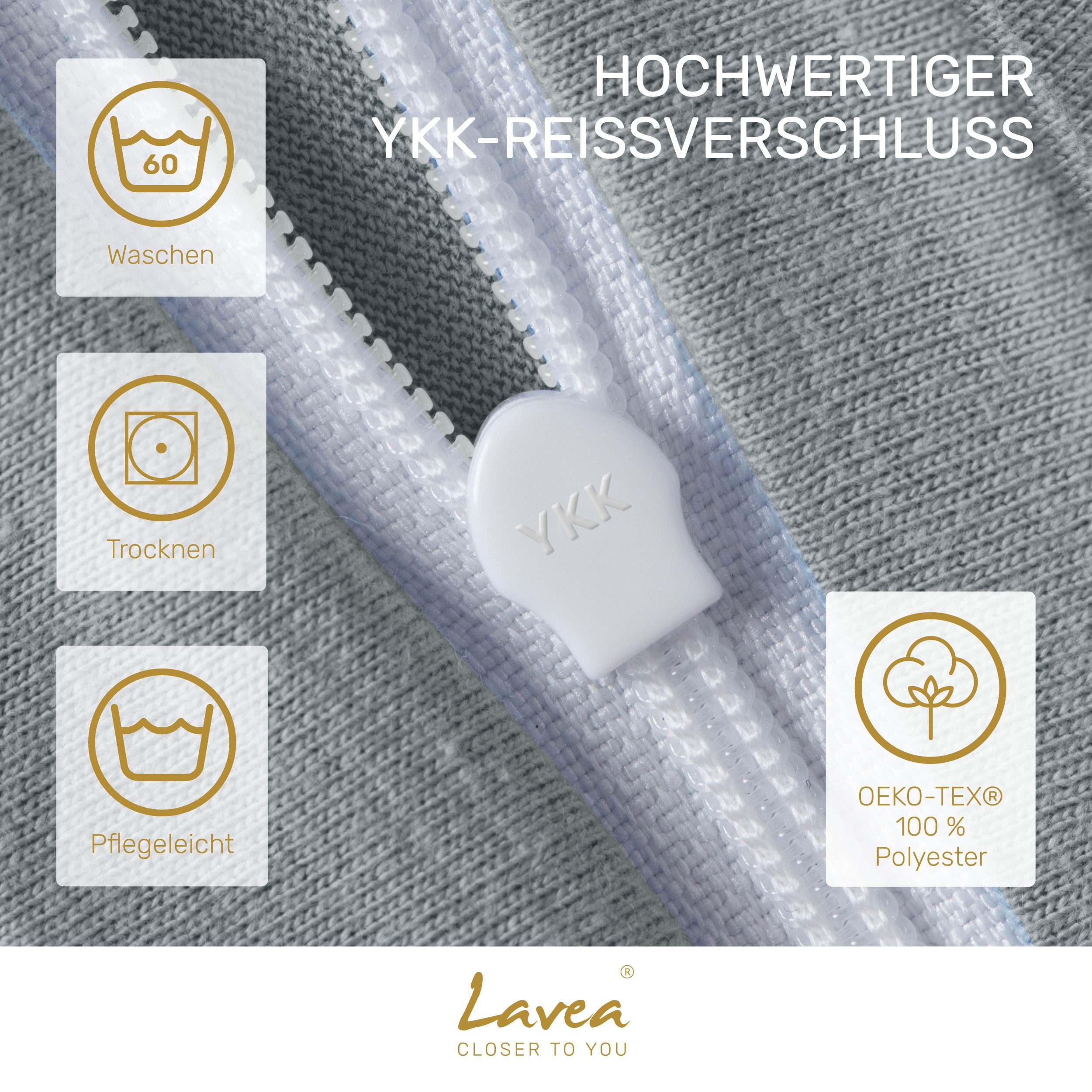 Lavea Kissenbezug 2er Set Kissenhülle Jersey, 100% Baumwolle, Kissenbezüge, (2 Stück), allergikerfreundlich - sicherer YKK-Reißverschluss - waschbar 60°C