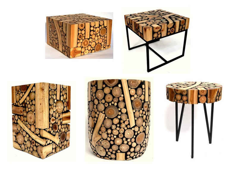 Brillibrum Beistelltisch Baumscheibentisch Mischholz Naturholz Beistelltisch Teak Holz