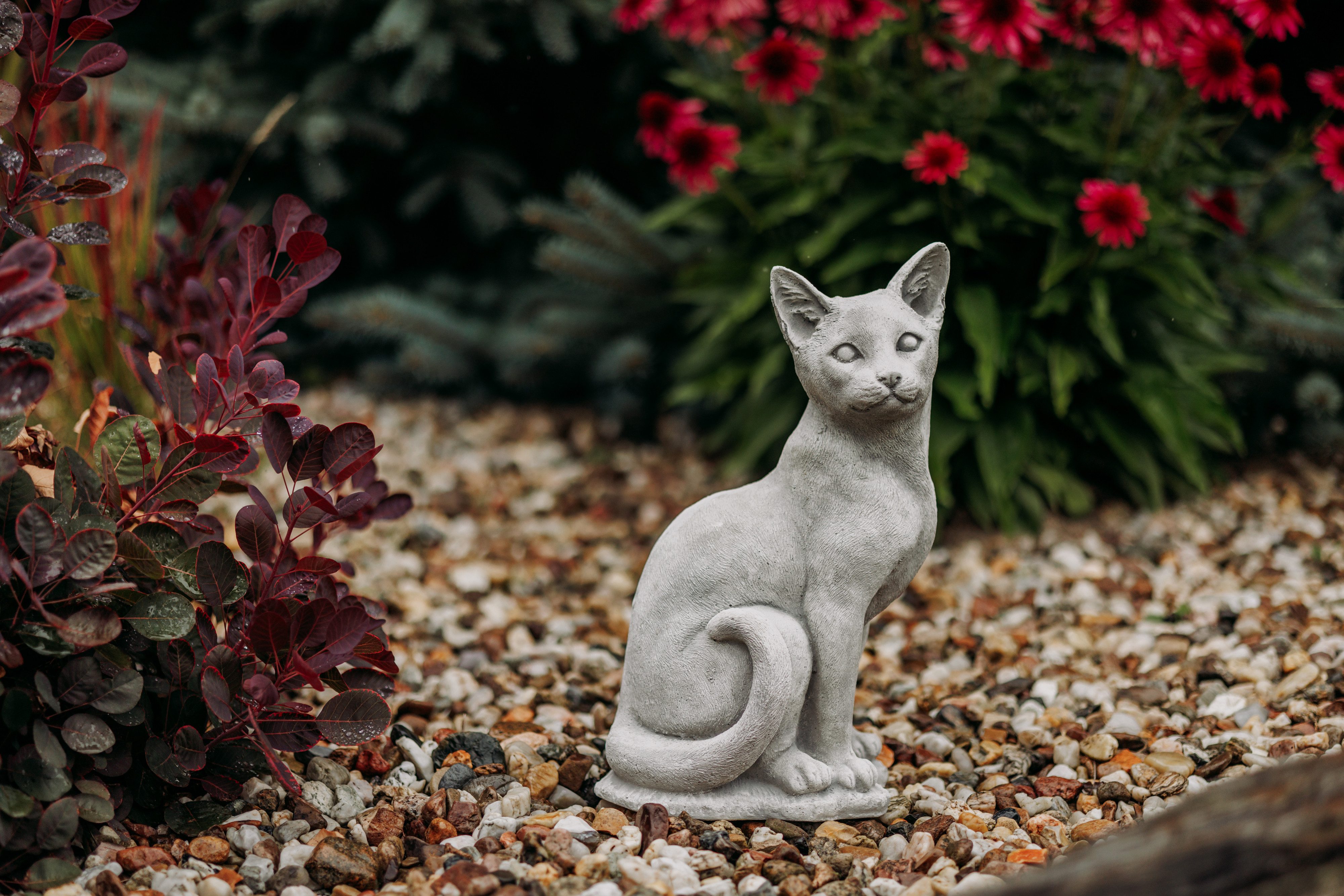 gartendekoparadies.de Gartenfigur Stehende Katze, Steinfigur, H. 40 cm, 12 kg, Frostsicher