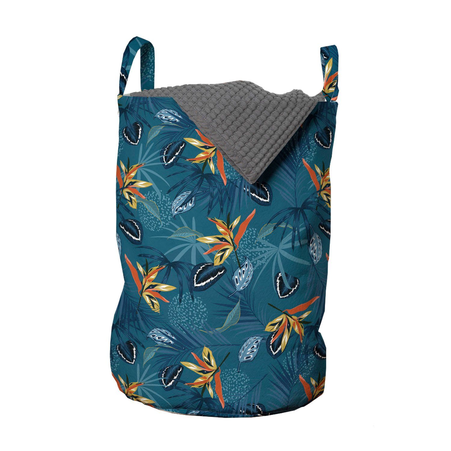 Abakuhaus Wäschesäckchen Wäschekorb mit Griffen Kordelzugverschluss für Waschsalons, Tropisch Exotische Blumenregenwald
