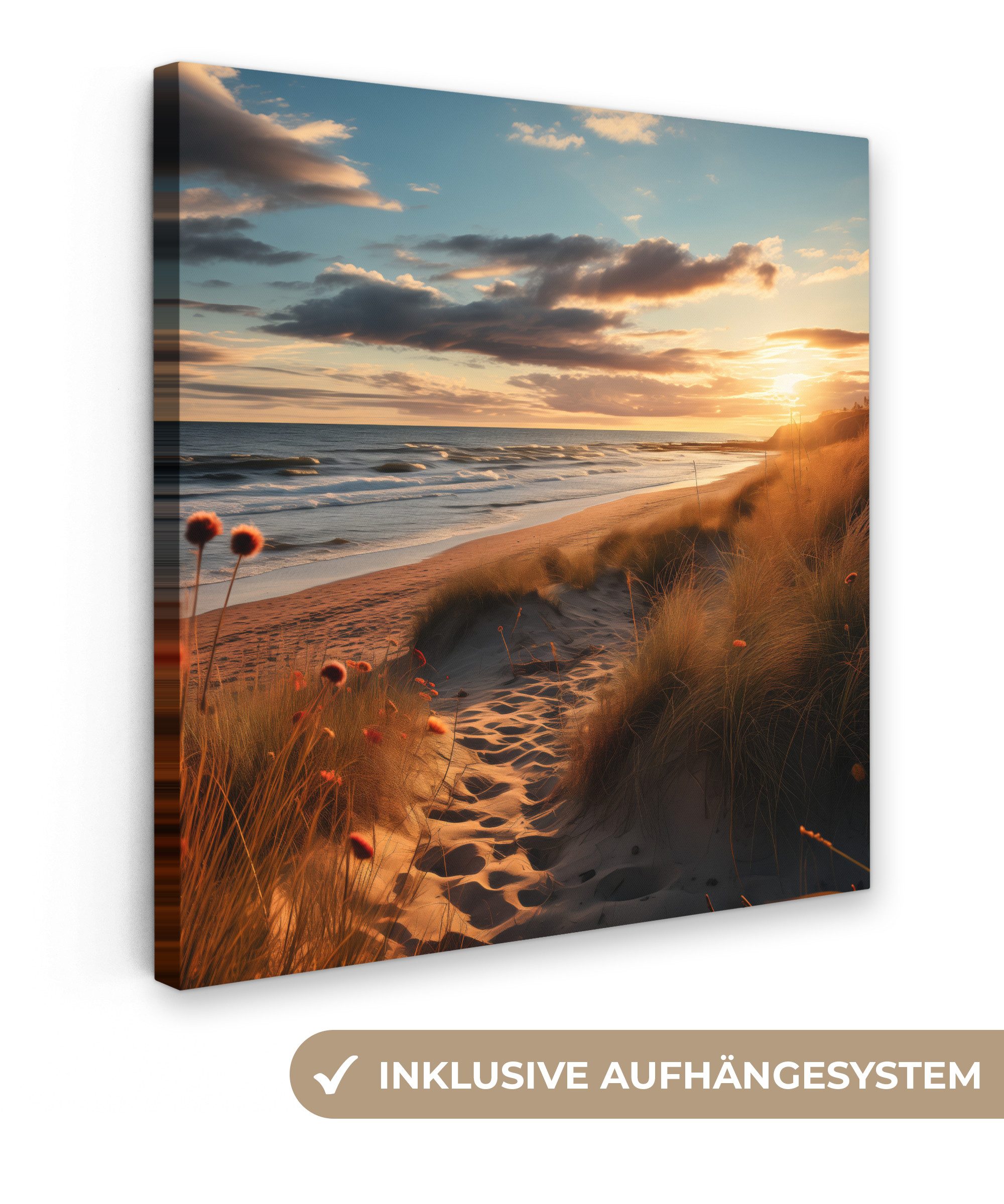 OneMillionCanvasses® Leinwandbild Strand - Sonnenuntergang - Dünen - Meer - günstig online kaufen