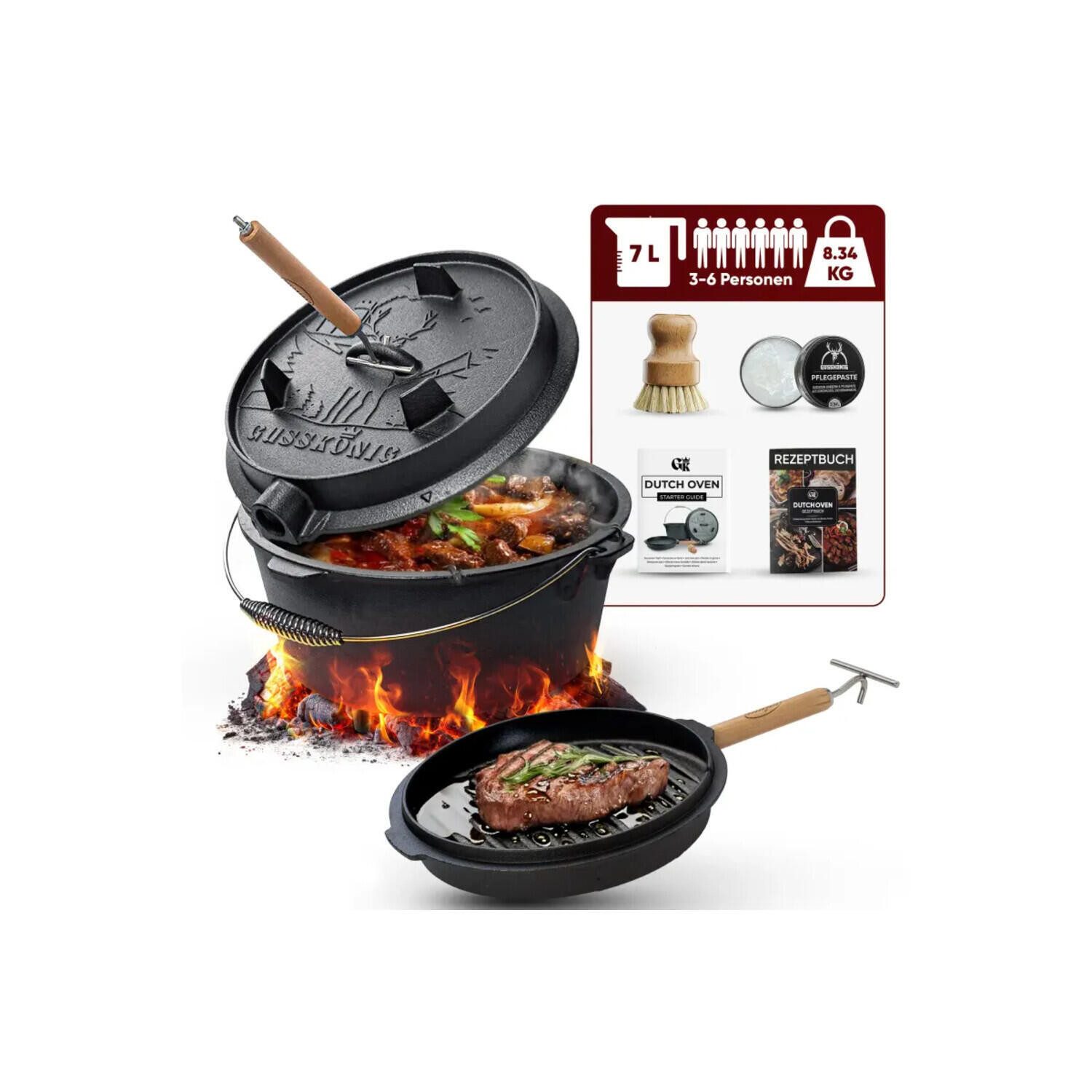 GUSSKÖNIG Bräter Dutch Oven Set 7L mit Füße