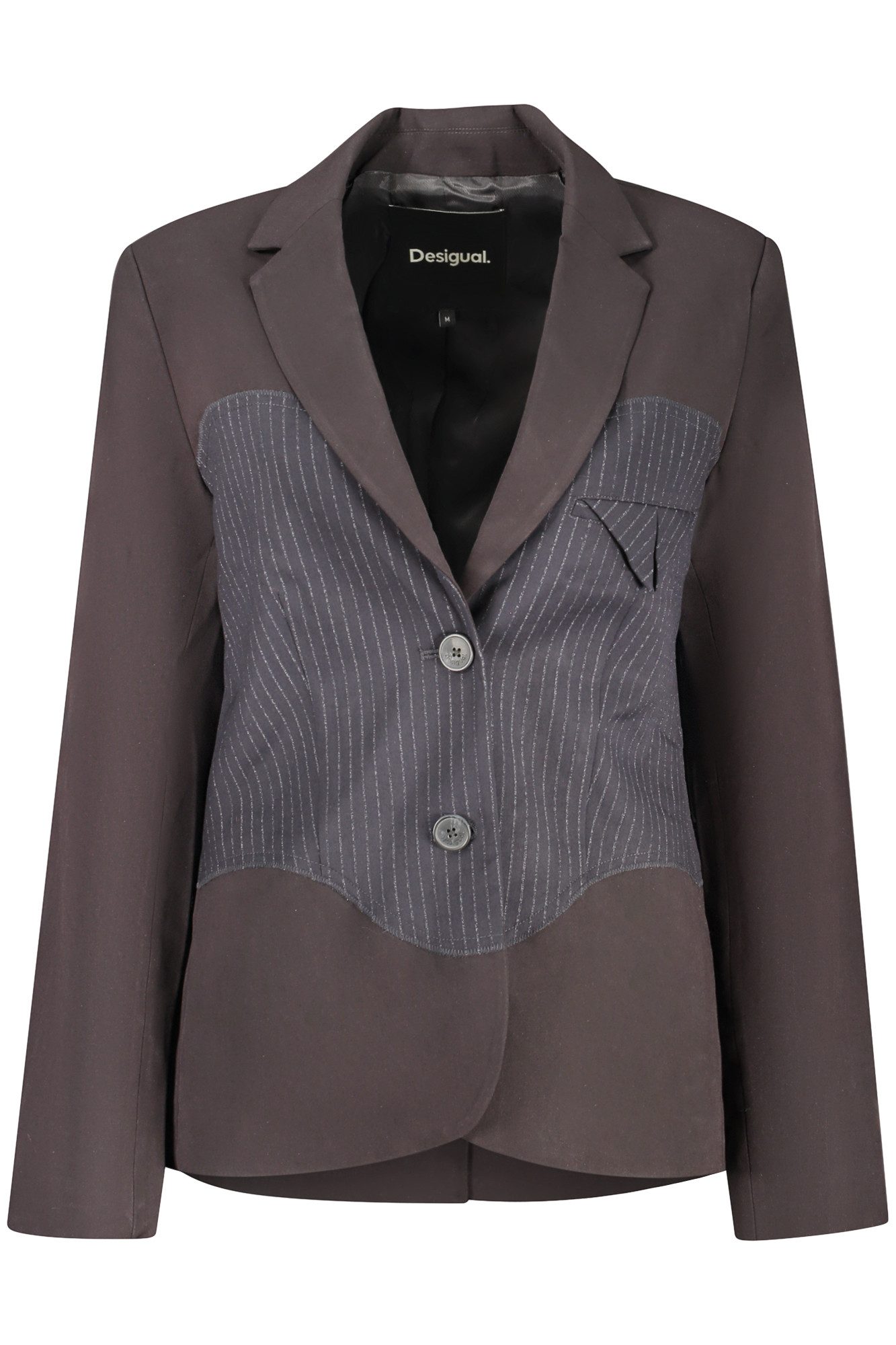 Desigual Outdoorjacke Schwarzes Langarmsakko mit V-Ausschnitt und Kontrastdetails für Damen