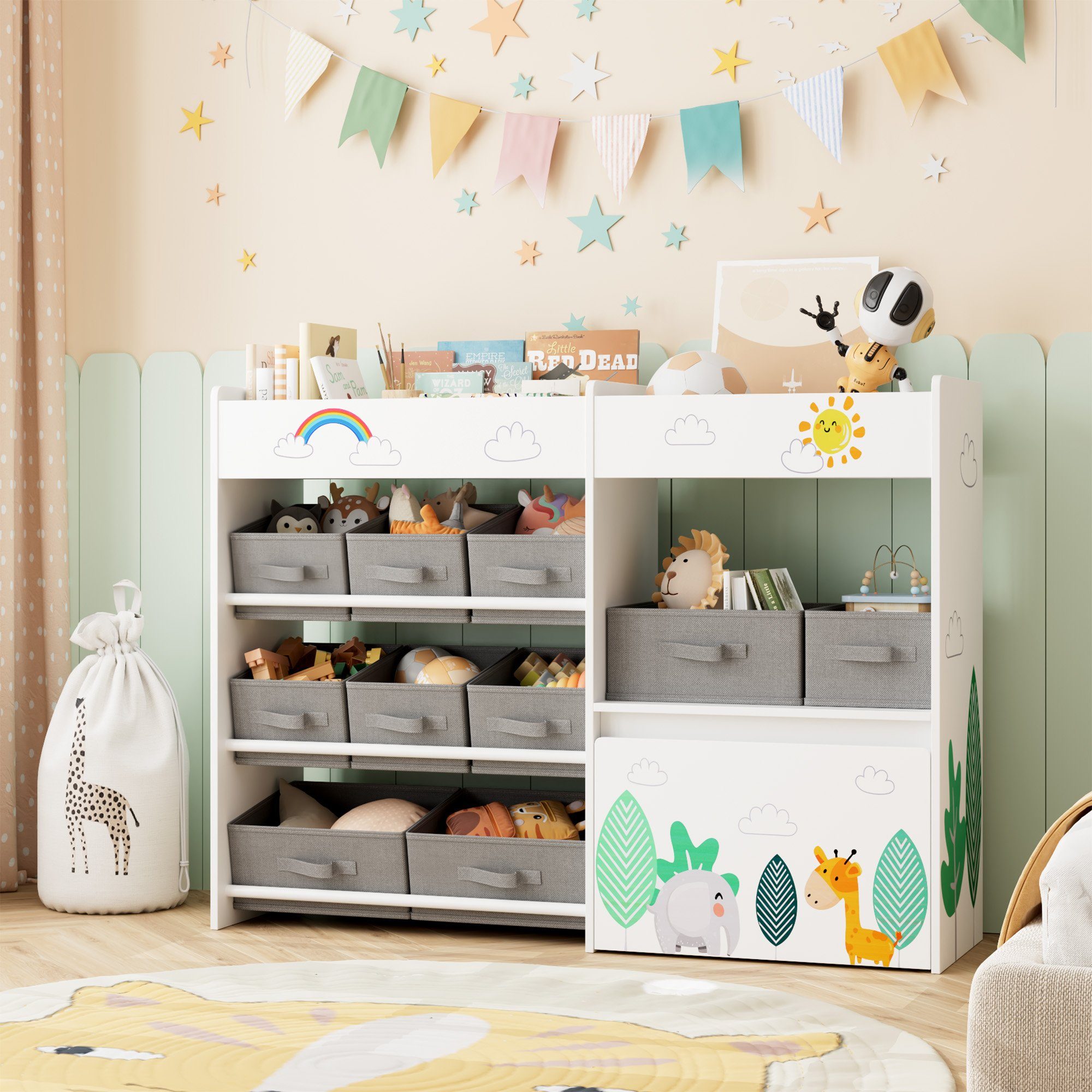 HOMECHO Toy Chest, Children's Shelf with 10 Fabric Storage Boxes