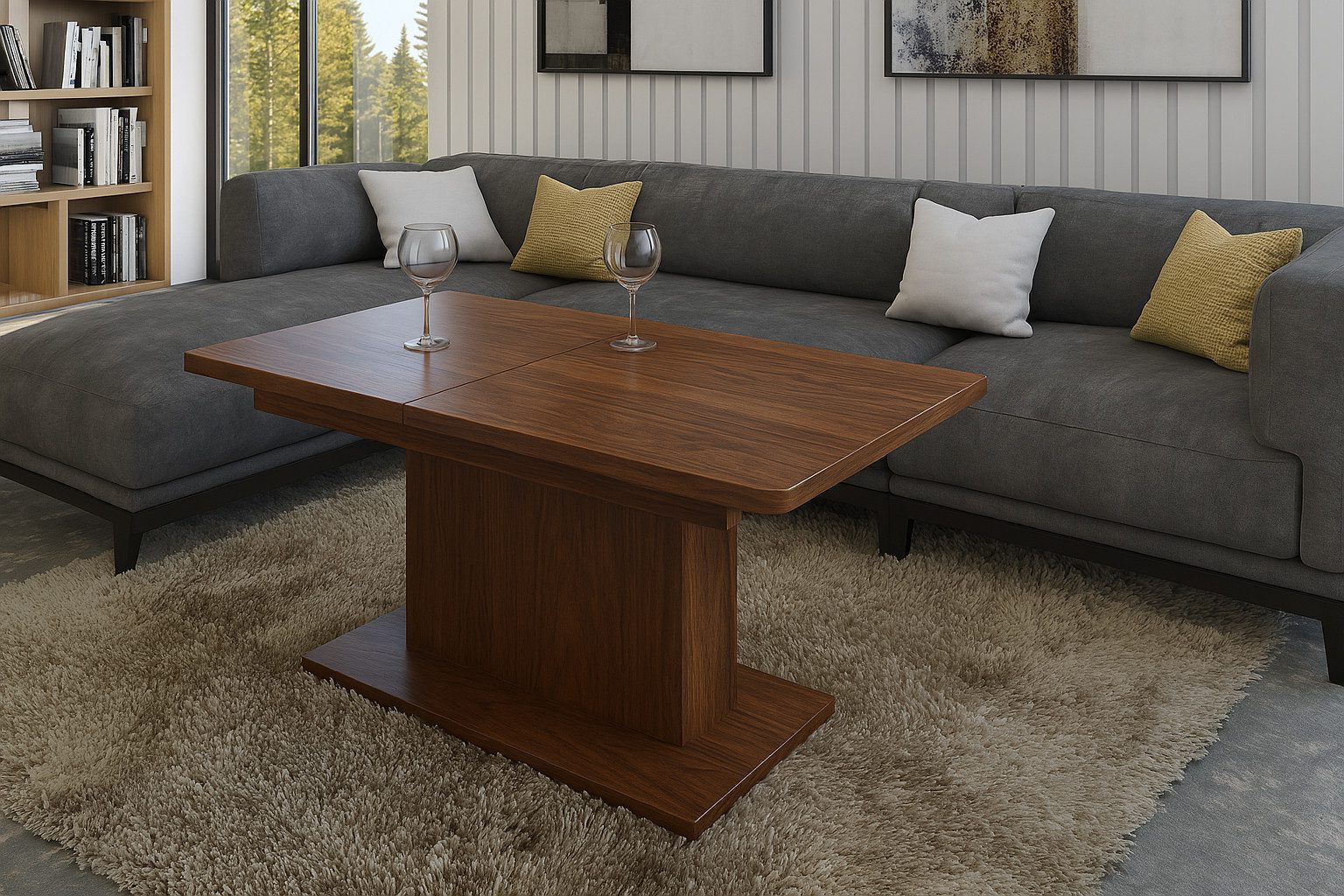 designimpex Couchtisch DC-1 Tisch Nussbaum höhenverstellbar günstig online kaufen