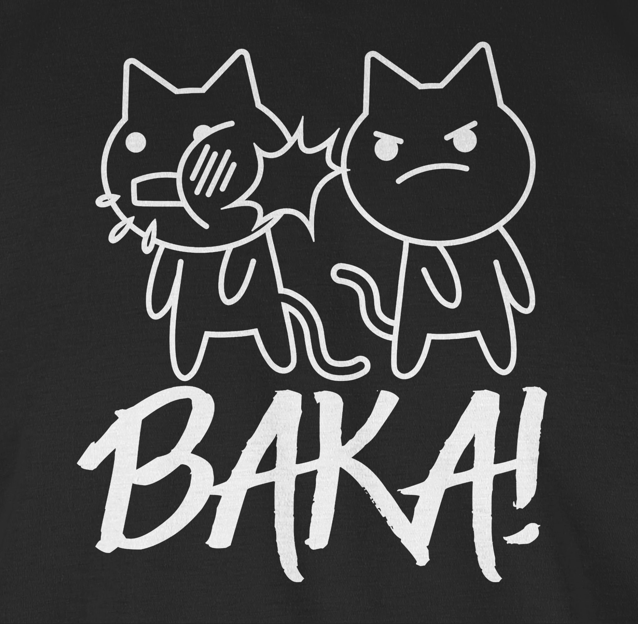 Shirtracer T-Shirt Baka! mit - Katzen Schwarz 01 Geschenke weiß Anime