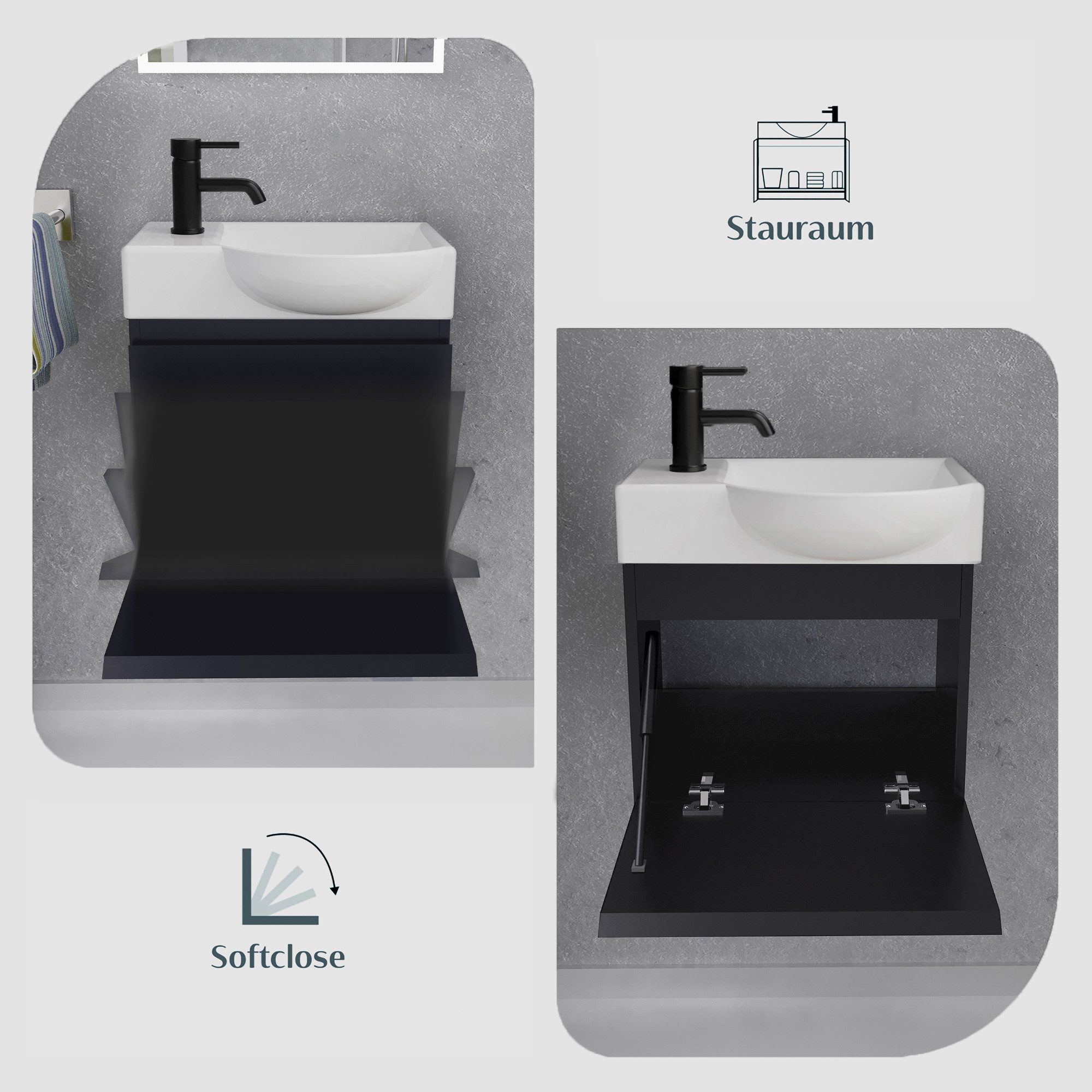 Alpenberger Badmöbel-Set - Gäste WC Waschbecken mit Unterschrank 45 cm Breit, (Badschrank 2-tlg., Waschtisch hängend), Waschbeckenunterschrank mit Softclose - S – Bild 4 von 5