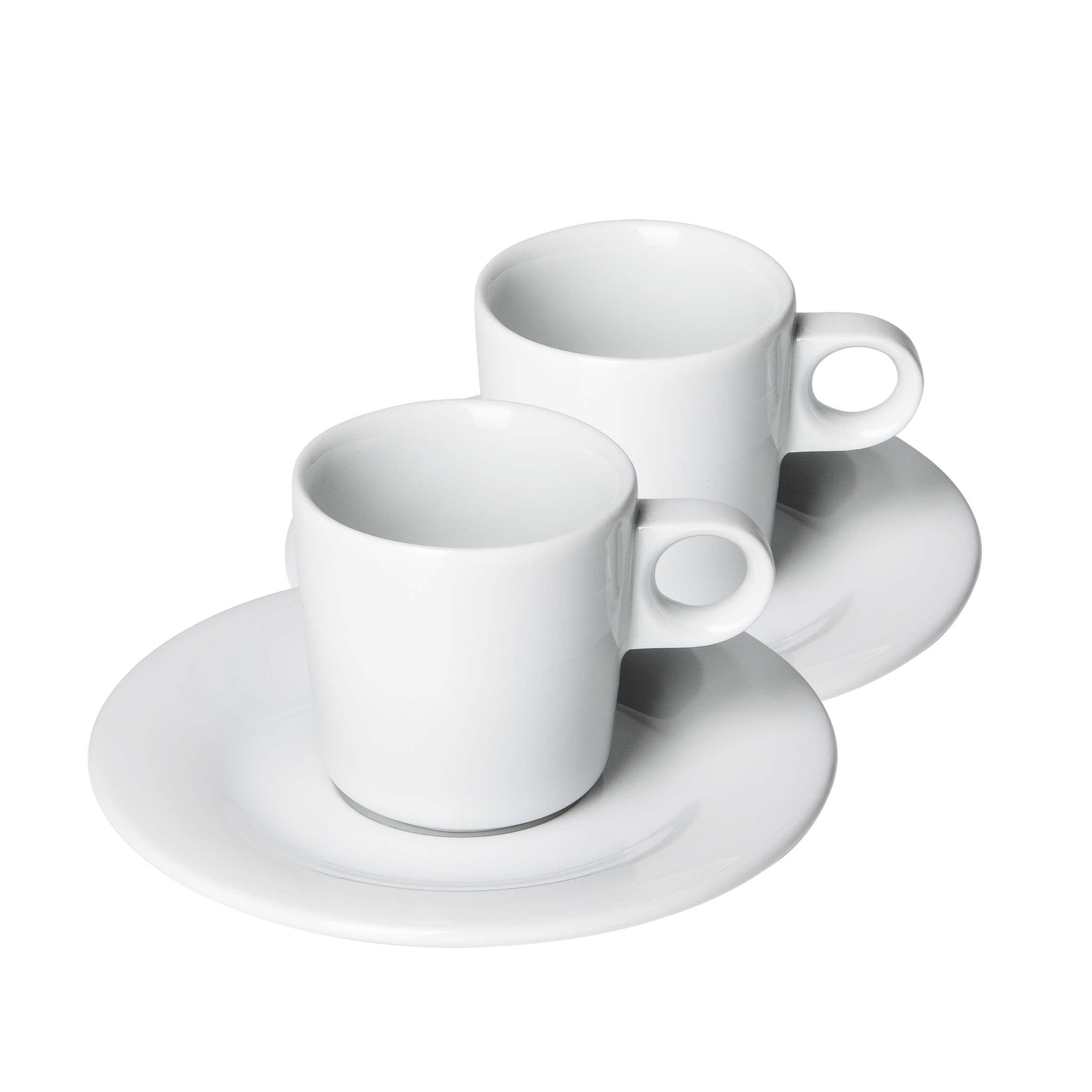 Mahlwerck Manufaktur Espressotasse Bistro, Porzellan, 80ml, 4-teilig mit Tasse und Untertasse im 2er Set