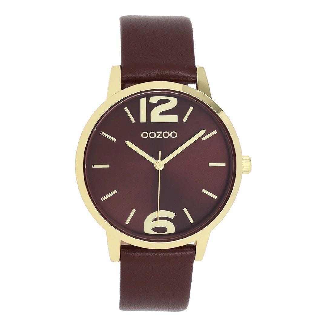 OOZOO Quarzuhr Damenuhr C11728 Bordeaux Gold Lederband 40 mm