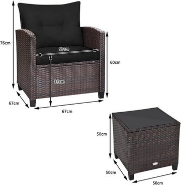 KOMFOTTEU Sitzgruppe Rattan Gartenmöbel, (Set, 3-tlg), mit Sitzkissen