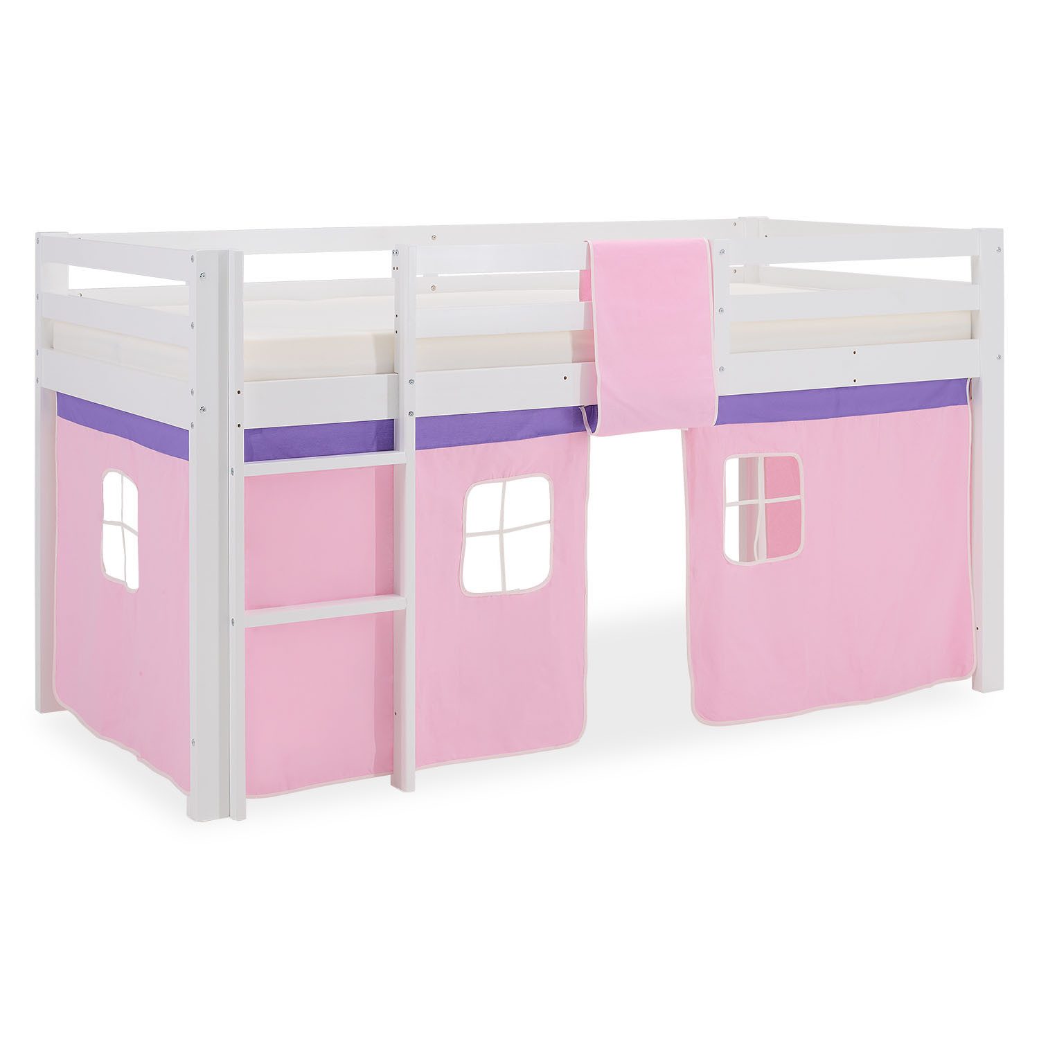 Homestyle4u Hochbett Kinder mit Rutsche mit / ohne Matratze 90x200 Rosa Mädchen