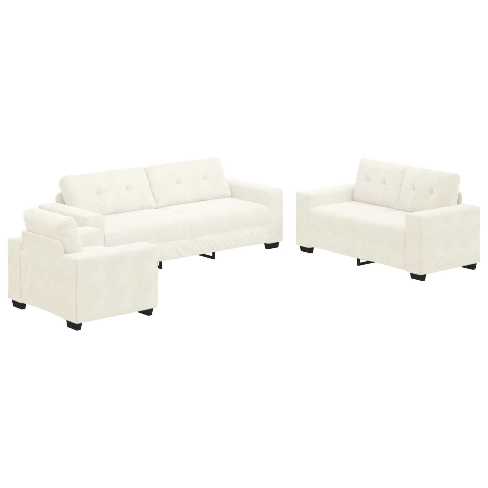 vidaXL Sofa Sofa Set 3 stk. Creme Samt, 3 Teile