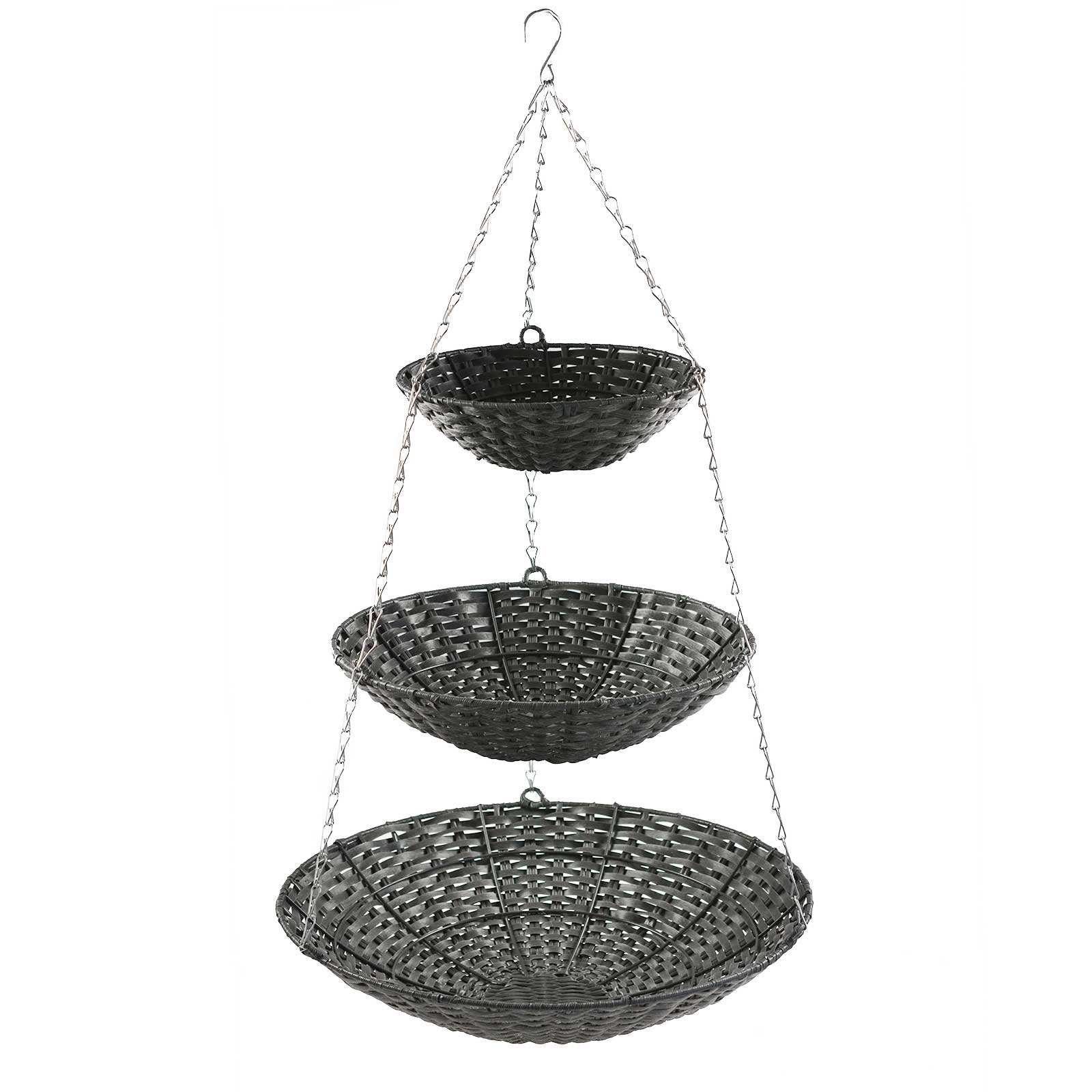 maDDma Hängekorb Hänge-Etagere aus Polyrattan Etagen, 3 Etagen - Grautöne günstig online kaufen