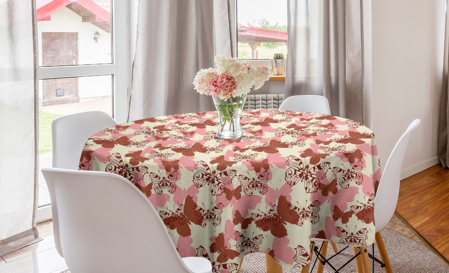 Abakuhaus Tischdecke Kreis Tischdecke Abdeckung für Esszimmer Küche Dekoration, Schmetterling Fly Silhouetten Artwork | Tischdecken