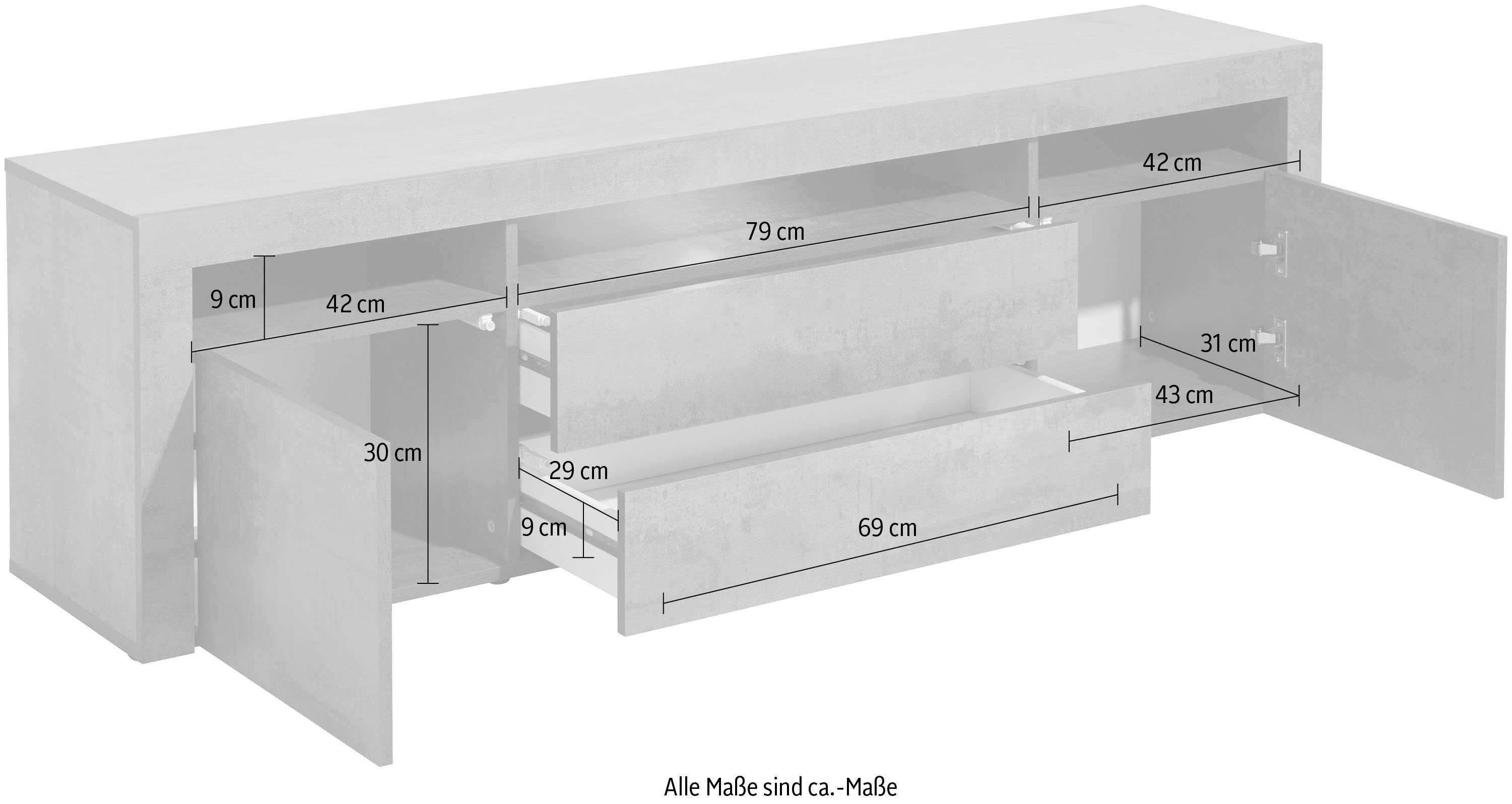 borchardt Möbel beton-optik 166 Santa Lowboard Fe, cm Breite