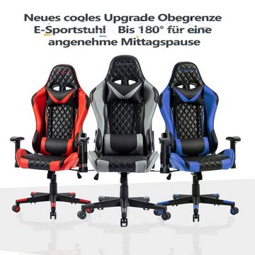IKIDO Gaming-Stuhl Ergonomischer Spielestuhl (Professioneller Gamingstuhl), Verstellbare Rückenlehne, Ergonomischer Rahmen, Stoßdämpfendes Kissen