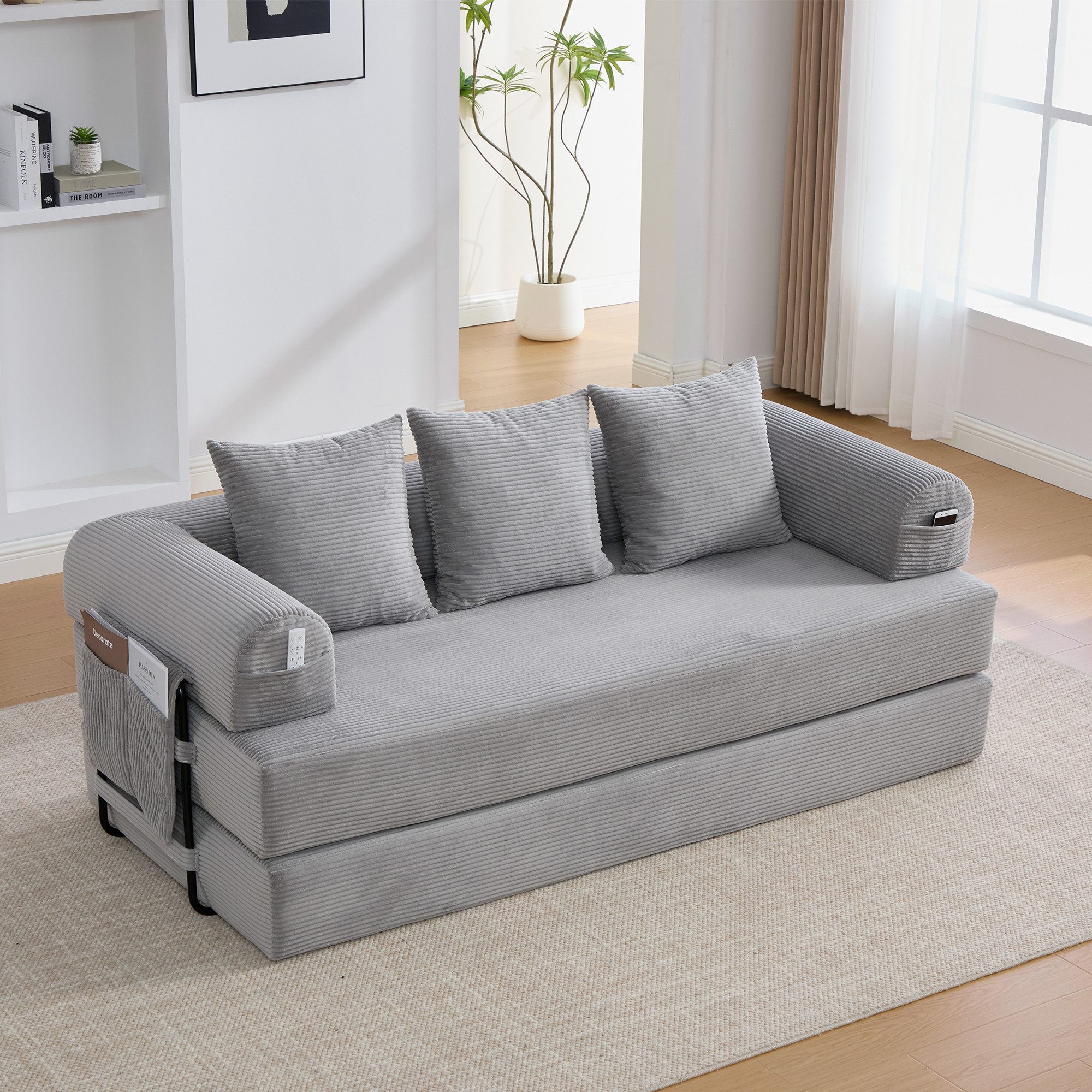 HAUSS SPOLE Loungesessel mit Kissen,Relaxsofa Frei Kombinierbar mit Seitentaschen in Hellgrau (Relaxsofa mit einem stabilen Metallgestell, Kombination aus Stoff, Metall und Kissen), für kleine Räume, Apartments oder Studentenwohnungen