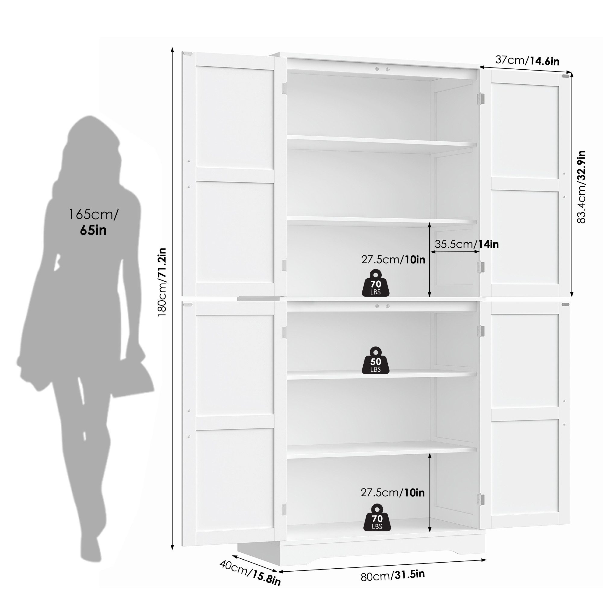 HOMECHO Küchenbuffet 180cm Küchenschrank mit 4 Türen Weiß Buffetschrank für günstig online kaufen