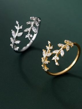 Brautkrone Fingerring Ring Zirkonia größenverstellbar silber gold (1-teilig, 1 Ring)