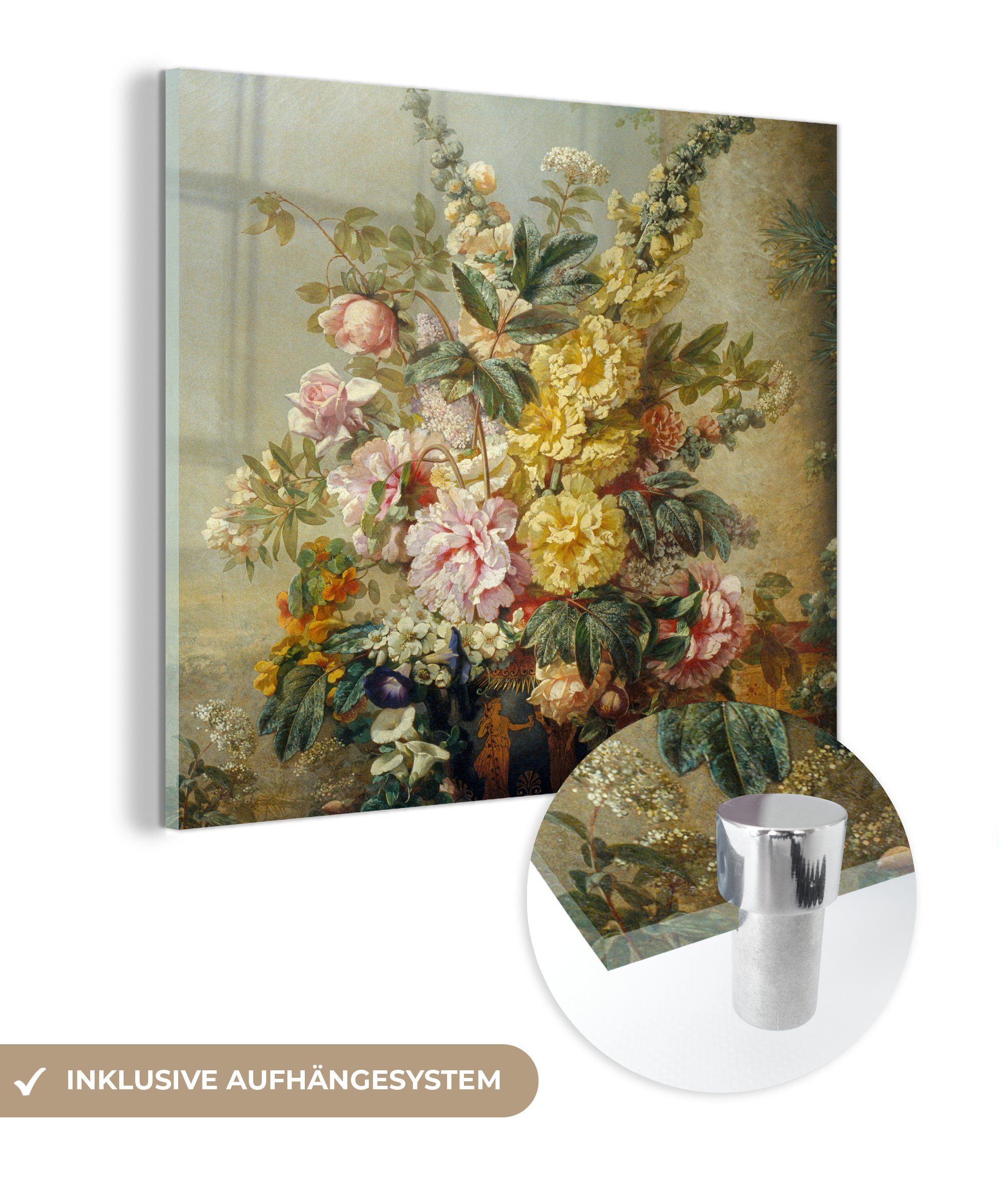 Wandbild - Wanddekoration Acrylglasbild Mirabent Bilder St), - auf Josep Glasbilder Glas mit MuchoWow - Blumen Glas Vase auf - bunt - Foto Große (1 Gemälde,