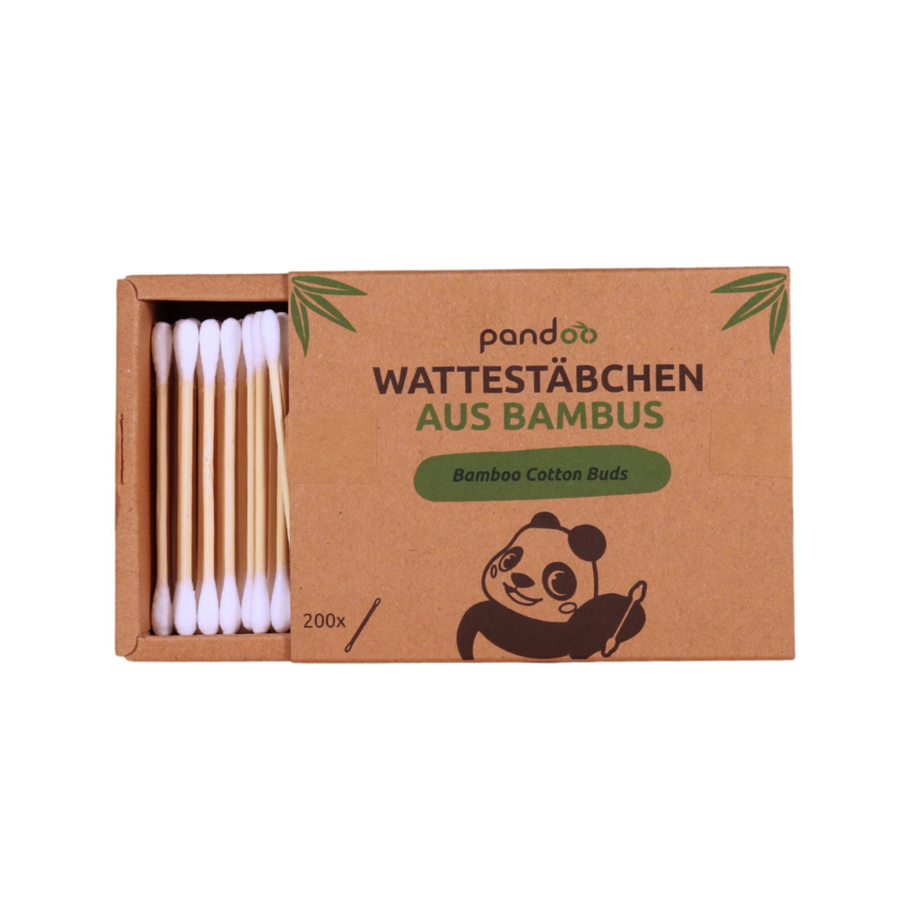 pandoo Ohrenreiniger Plastikfreie Wattestäbchen aus Bambus und Bio-Baumwolle, 200-tlg.