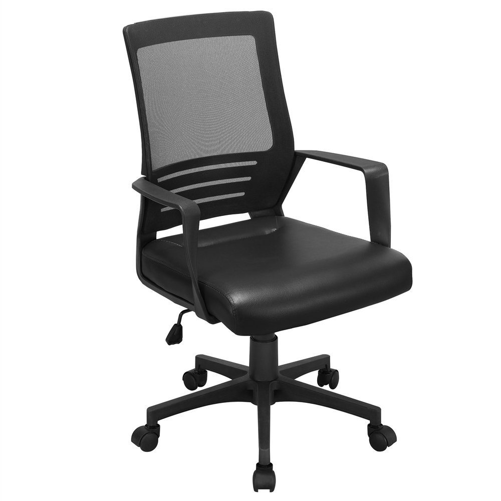 Yaheetech Drehstuhl, mit Armlehnen, Office Chair mit Wippfunktion, höhenverstellbar Schwarz